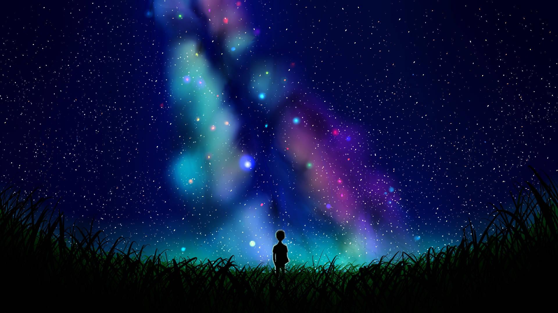Person Looking At Universe — 1920x1080 wallpaper
