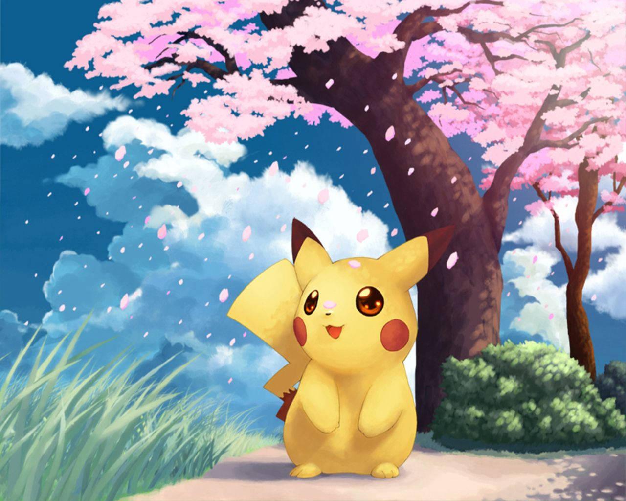 Pikachu amidst cherry blossoms. — 1280x1024 wallpaper