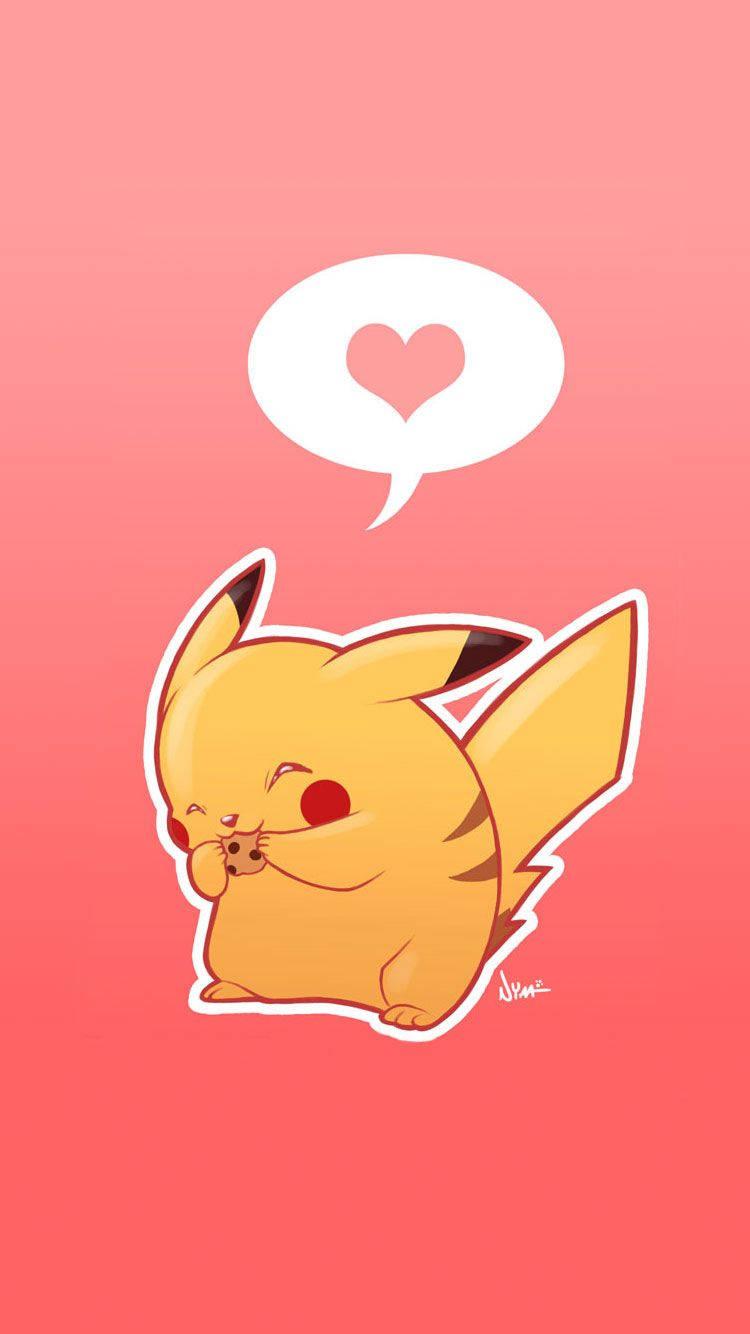 Pikachu cuddling a pink heart — 750x1334 wallpaper