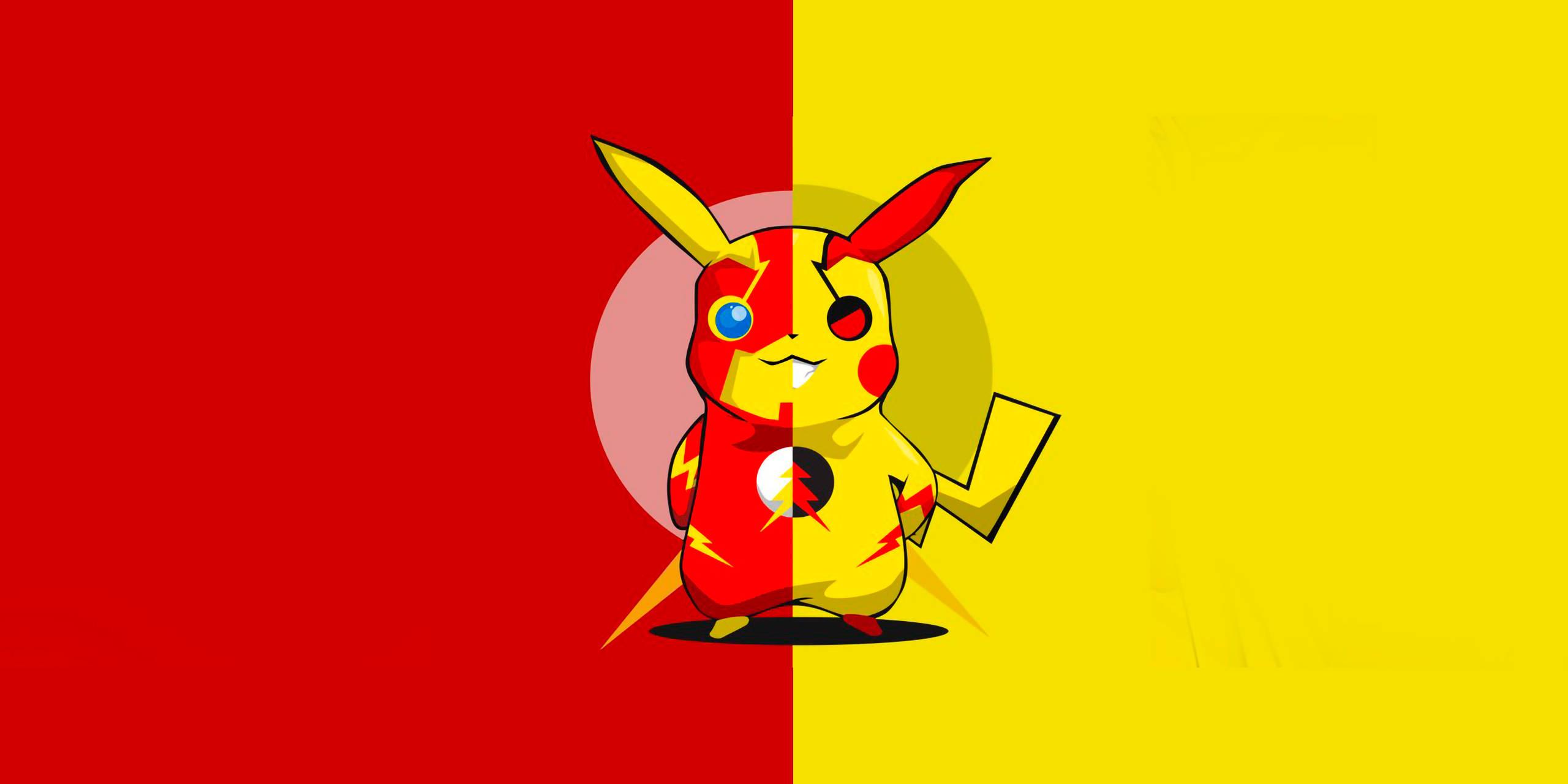 Pikachu In Red And Yellow — 2560x1280 wallpaper