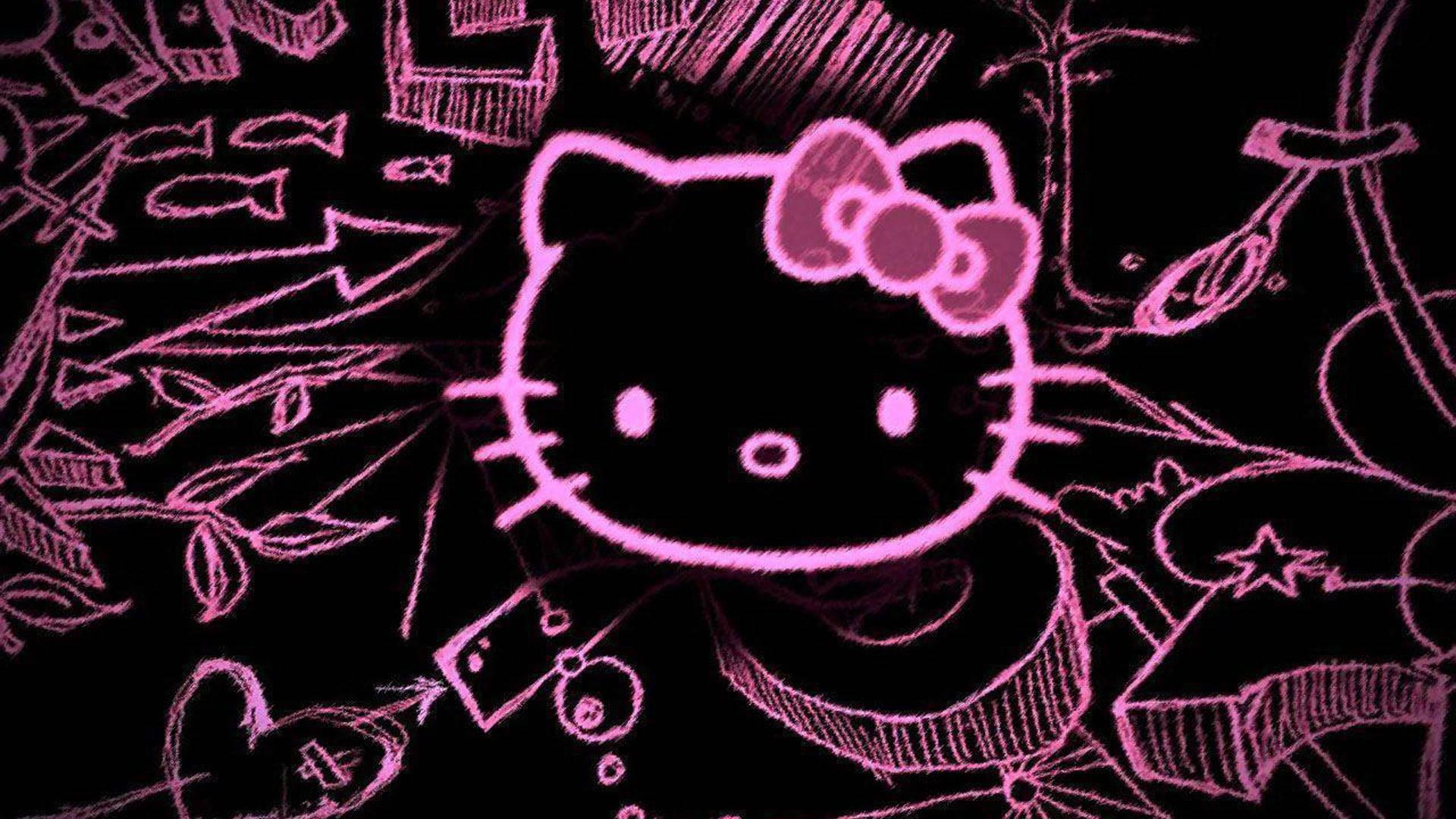 Pink And Black Hello Kitty Doodle — 1920x1080 wallpaper
