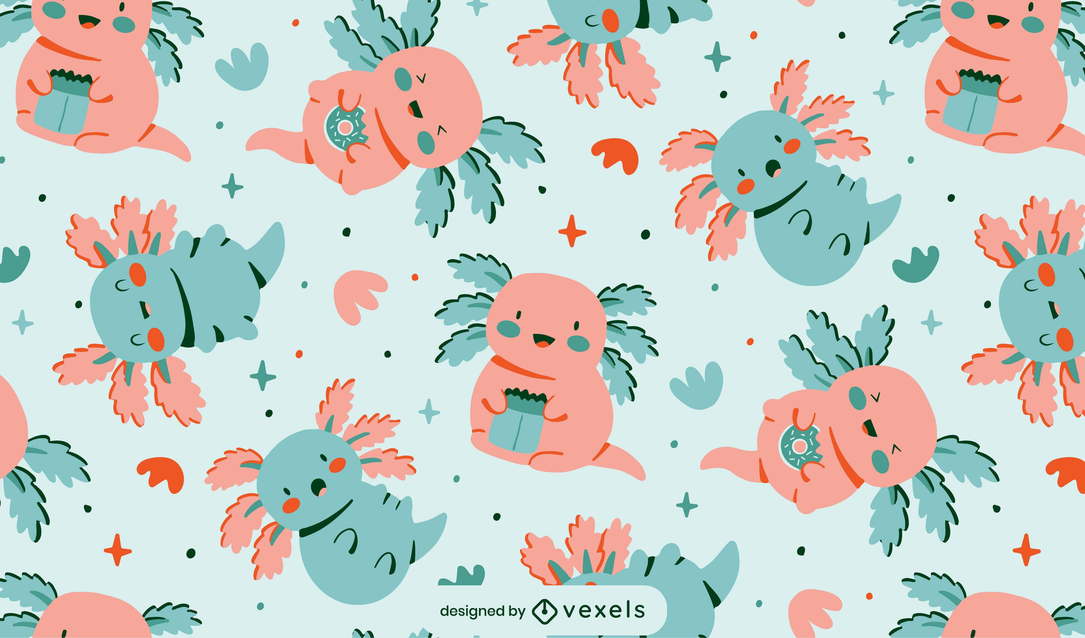 Pink And Blue Axolotl Pattern — 3543x2084 wallpaper
