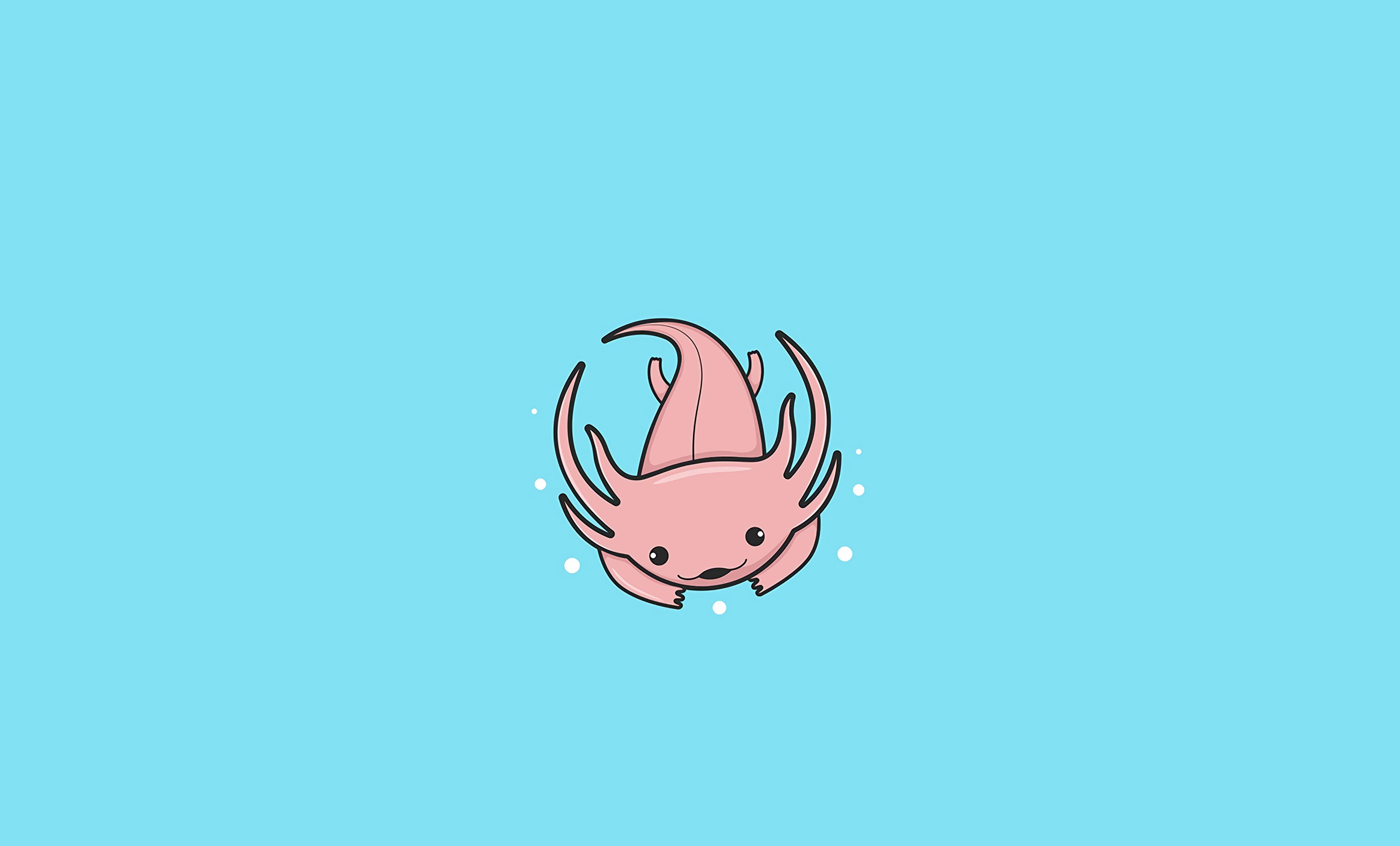 Pink Axolotl In Blue — 3740x2260 wallpaper