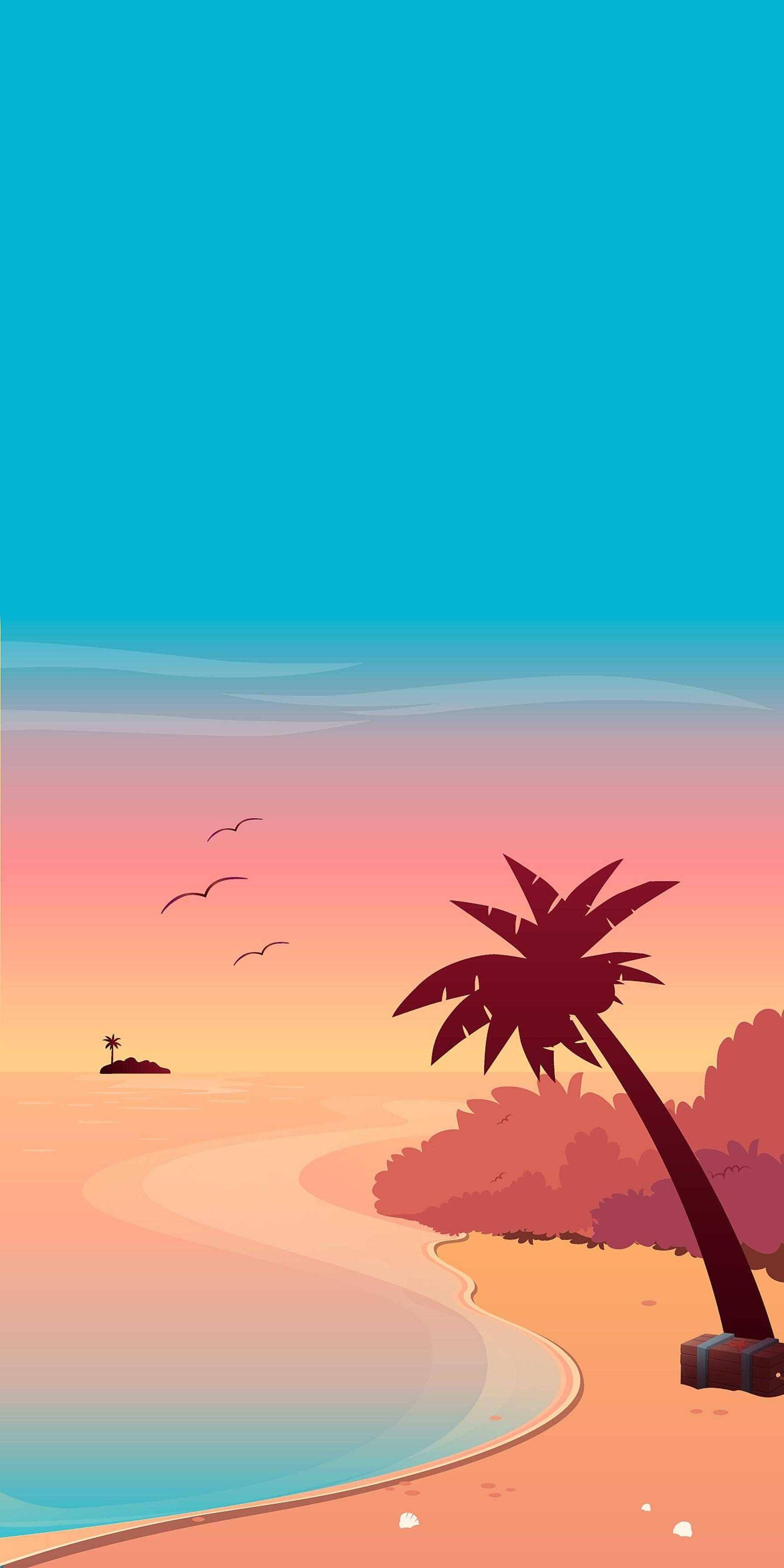 Pink Beach Art Summer iPhone — 1750x3500 wallpaper