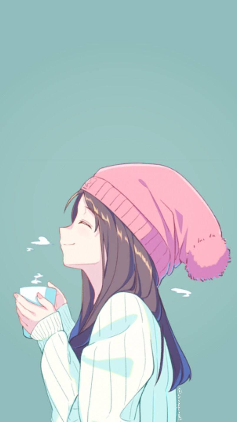 Pink Bonnet Cute Anime Girl iPhone — 806x1433 wallpaper