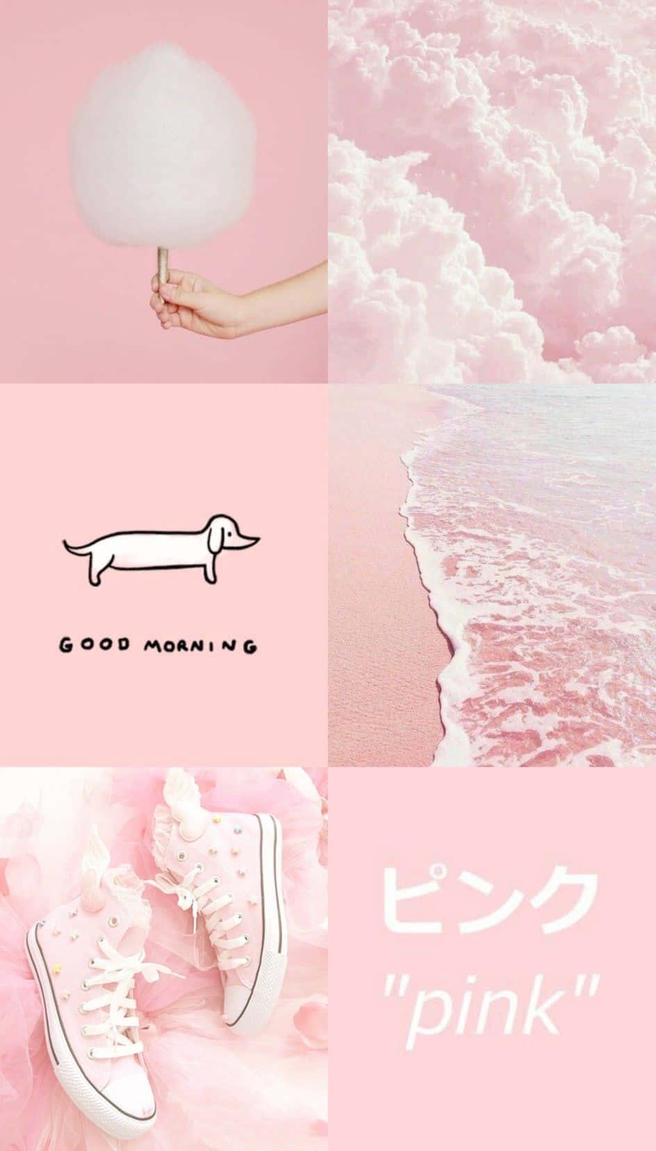 pink, clouds, and a dog are shown in a collage — 944x1655 wallpaper