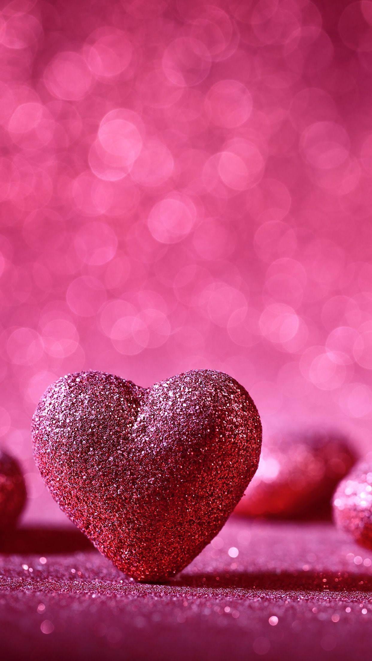 Pink Glittered Heart Love Phone — 1243x2208 wallpaper