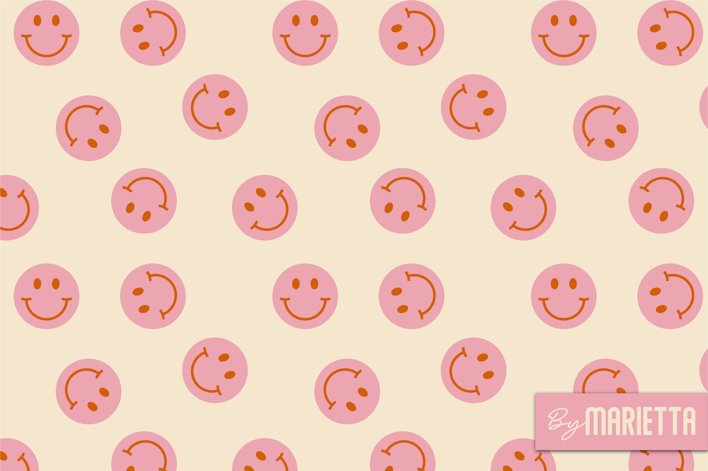 Pink Preppy Smiley Face On Yellow — 2418x1609 wallpaper