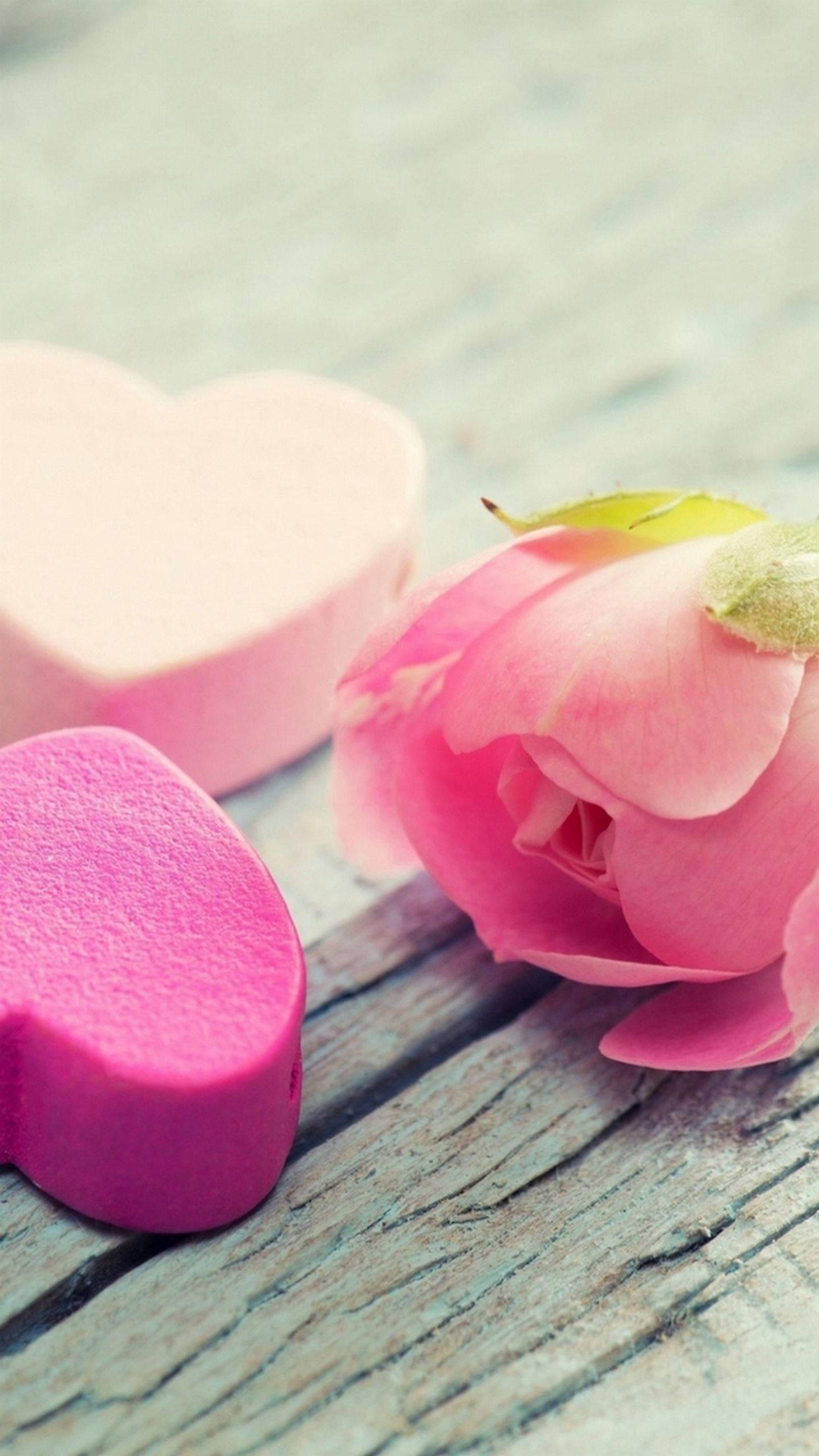 Pink Rose And Hearts Love Phone — 1242x2208 wallpaper