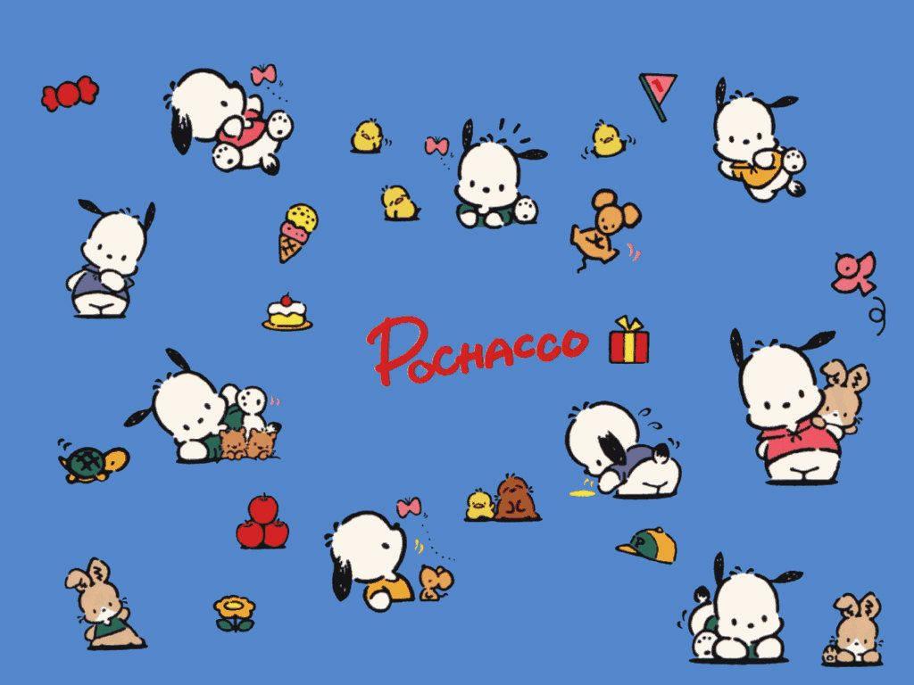 Pochacco And Friends Blue Art — 1024x768 wallpaper
