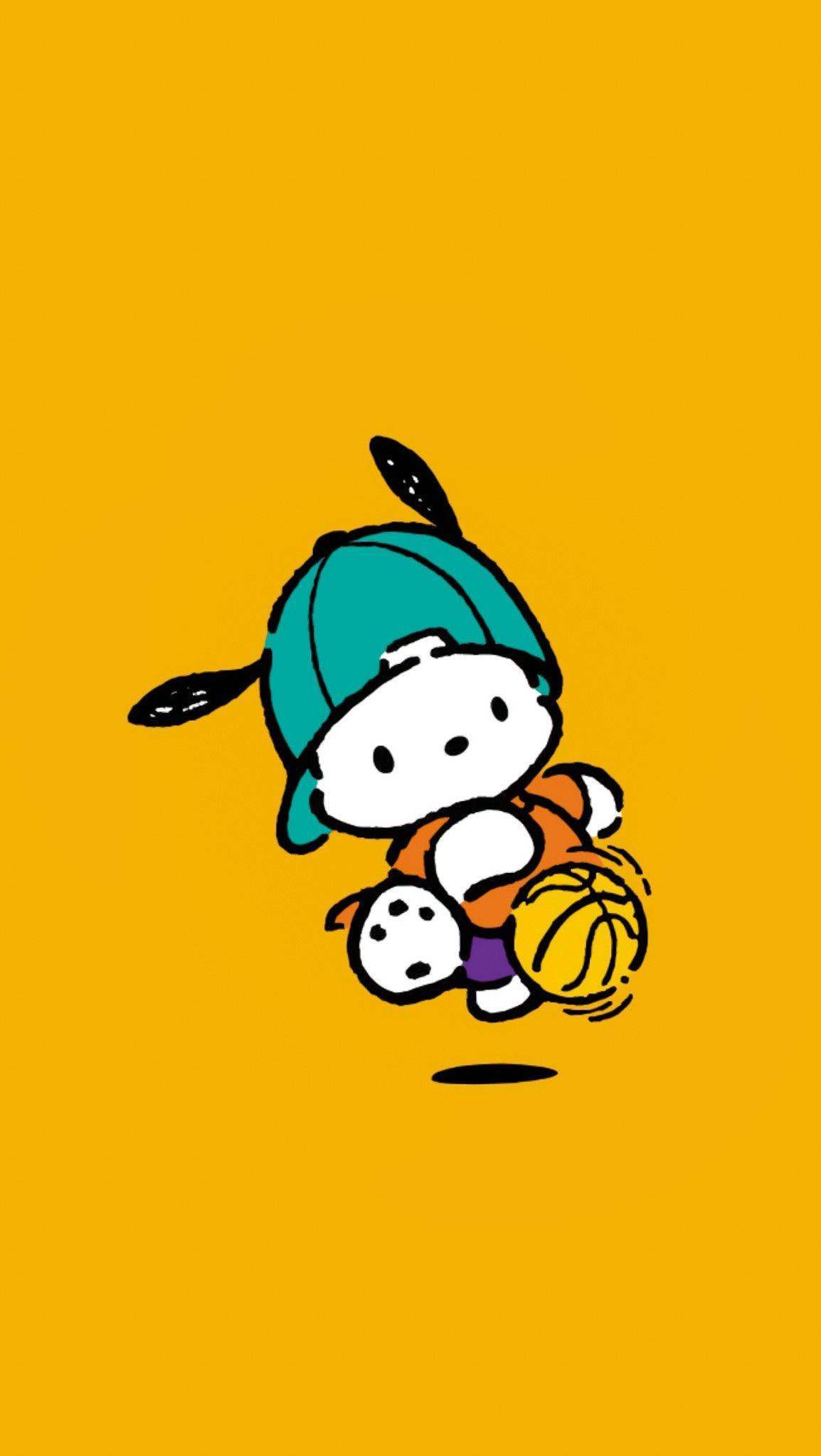 Pochacco Dribbling Yellow Ball — 1154x2048 wallpaper