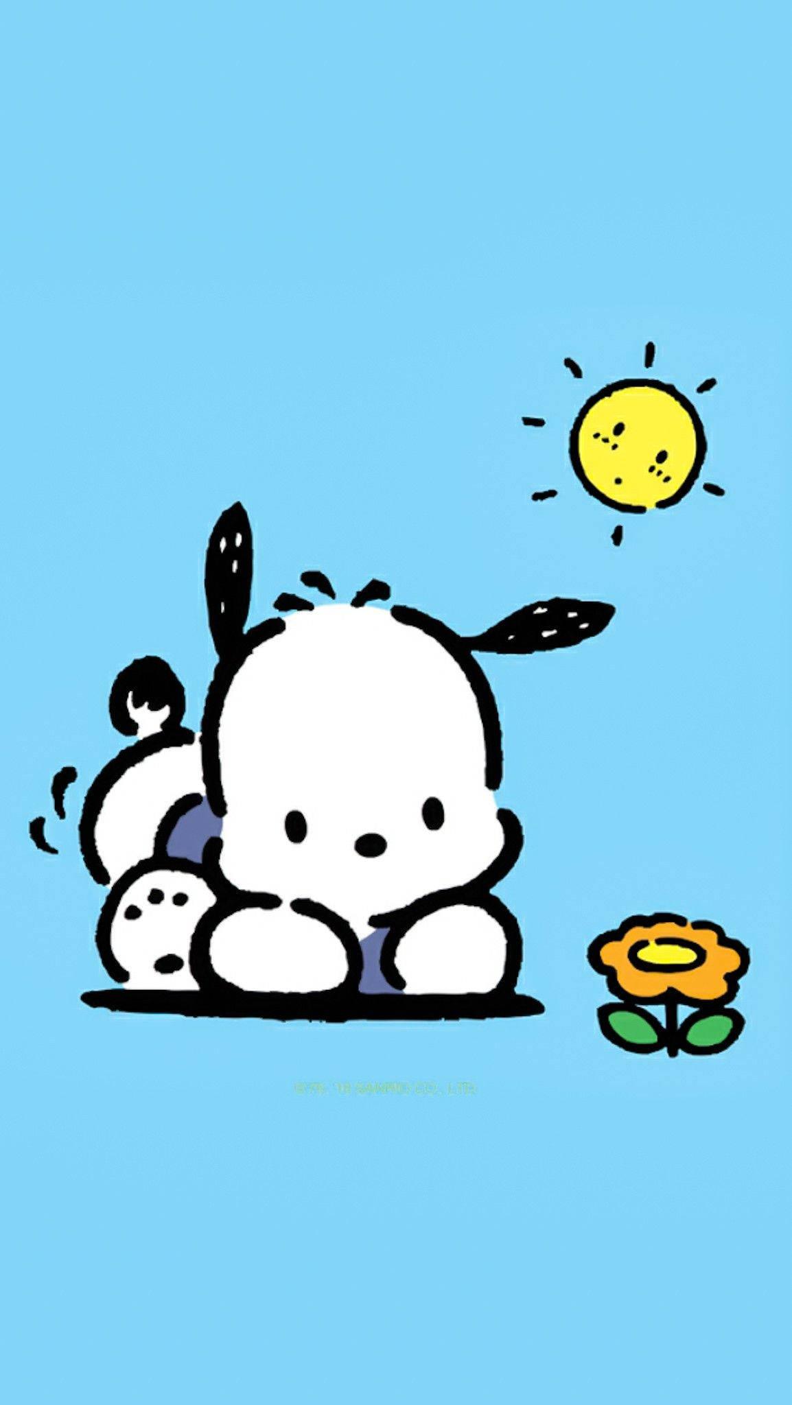 Pochacco With Orange Flower & Sun — 1154x2048 wallpaper