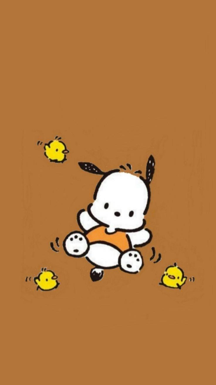 Pochacco With Three Yellow Chicks — 736x1308 wallpaper