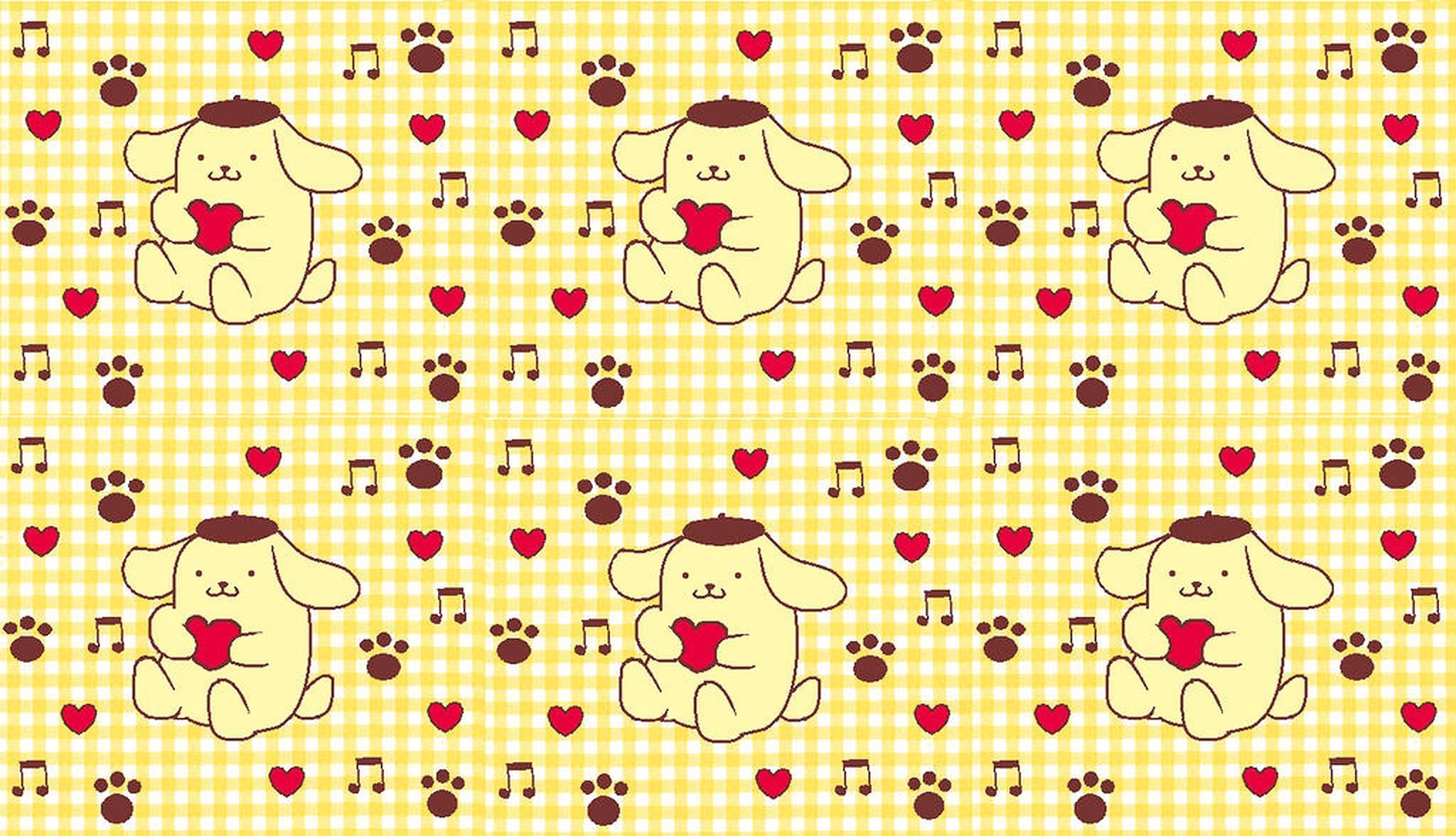 Pompompurin With Red Hearts — 2048x1176 wallpaper