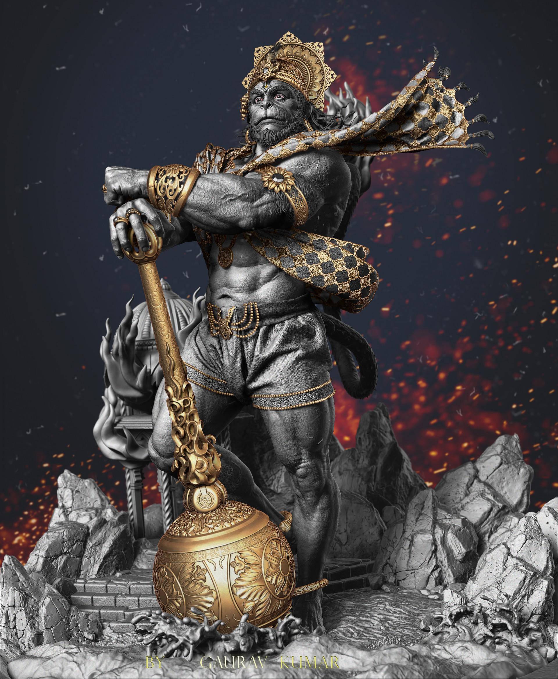 Powerful Lord Hanuman 3D — 1920x2335 wallpaper