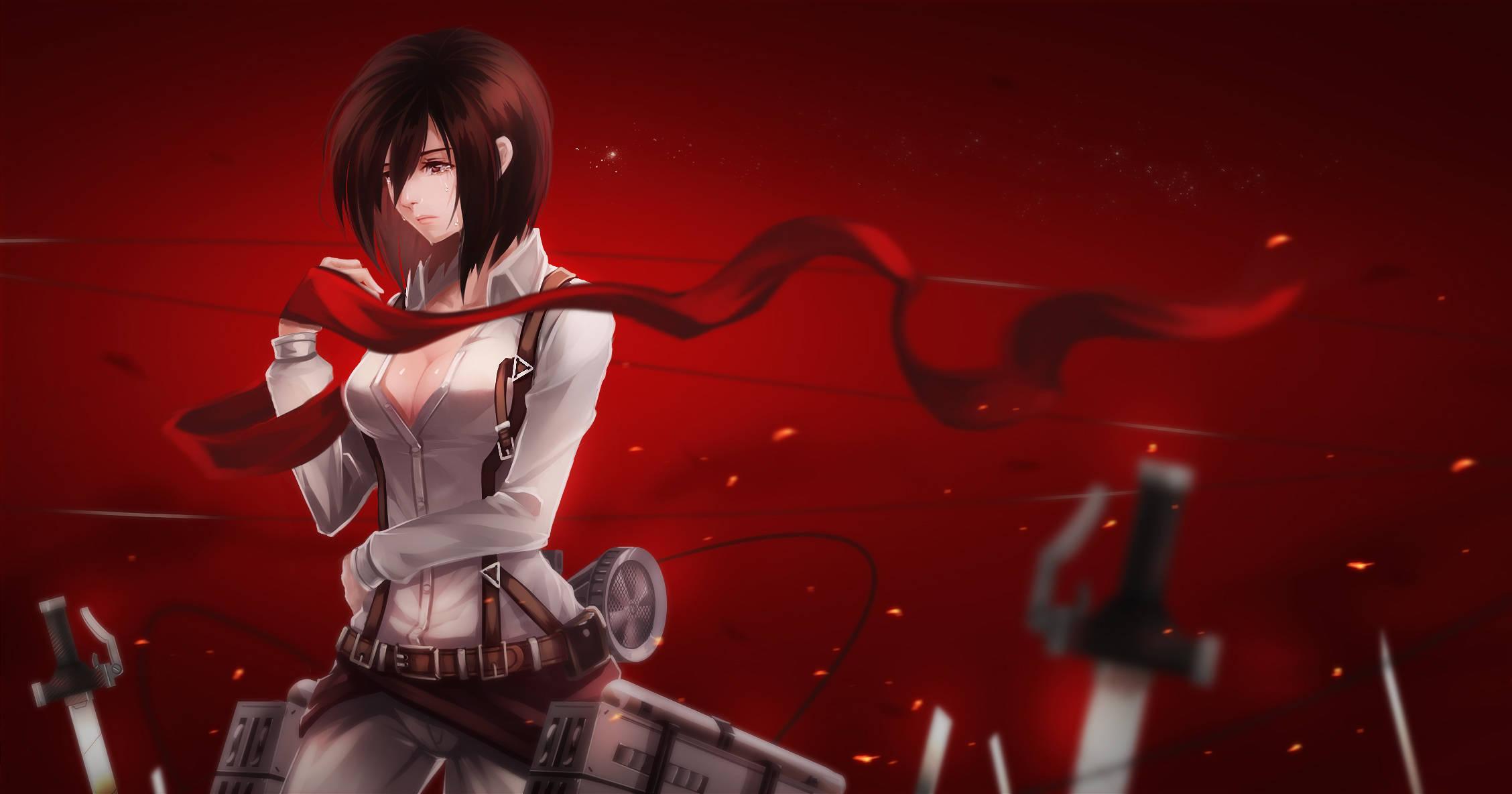 Prepare to stand up and fight alongside Mikasa Ackerman from Attack On Titan — 2256x1184 wallpaper