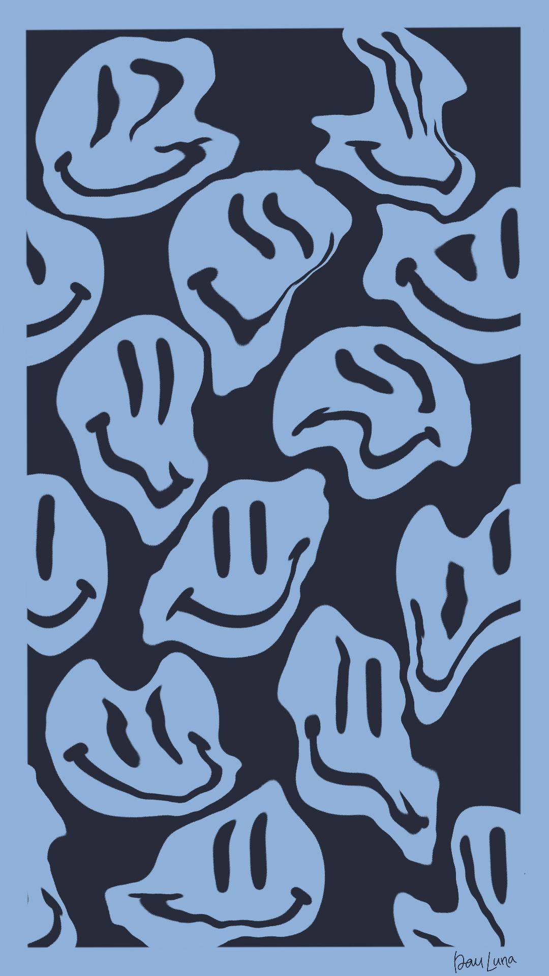 Preppy Smiley Face Warped Blue Pattern — 1080x1920 wallpaper