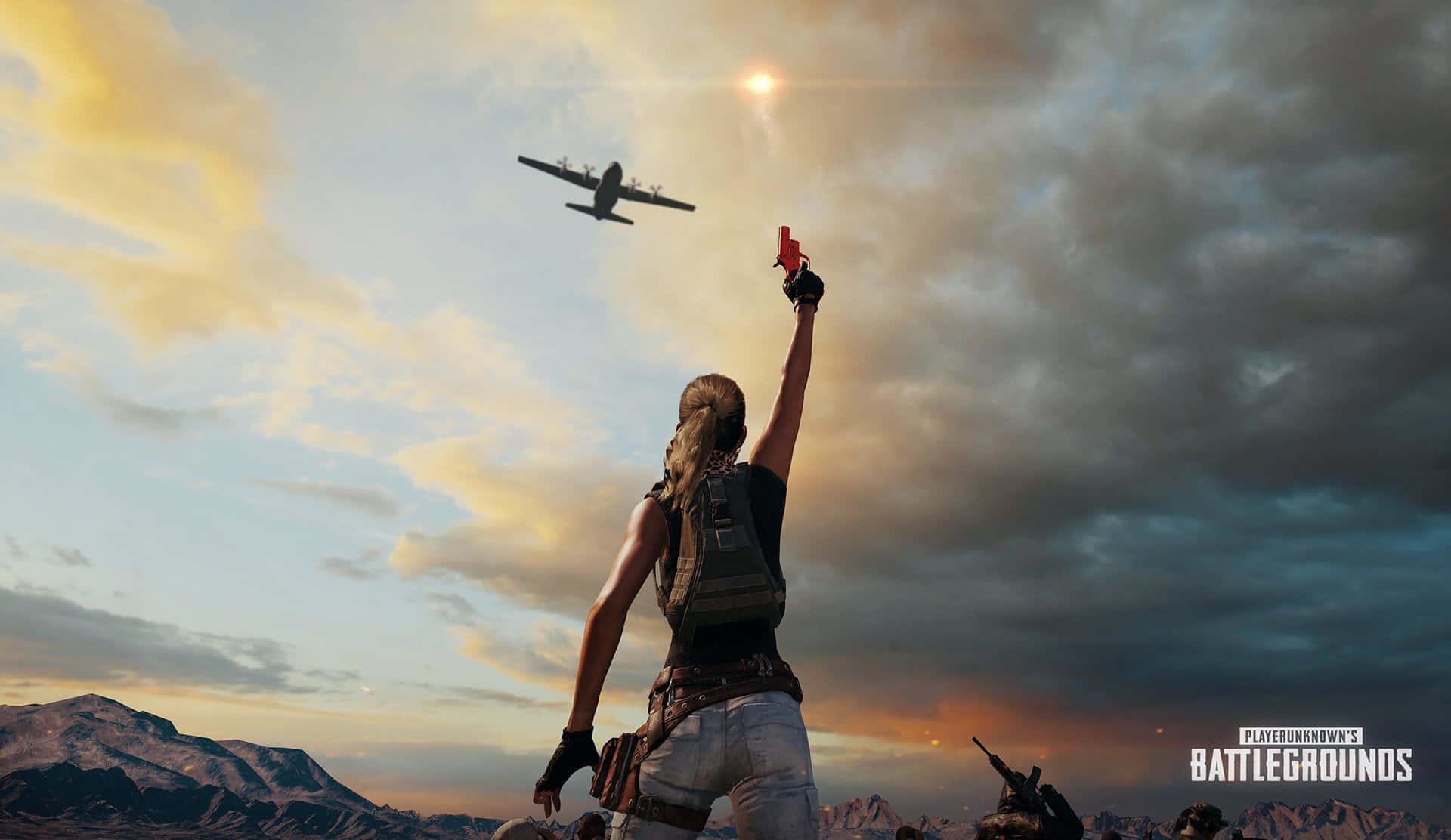 pubg - a woman is holding a gun and looking at the sky — 1920x1112 wallpaper
