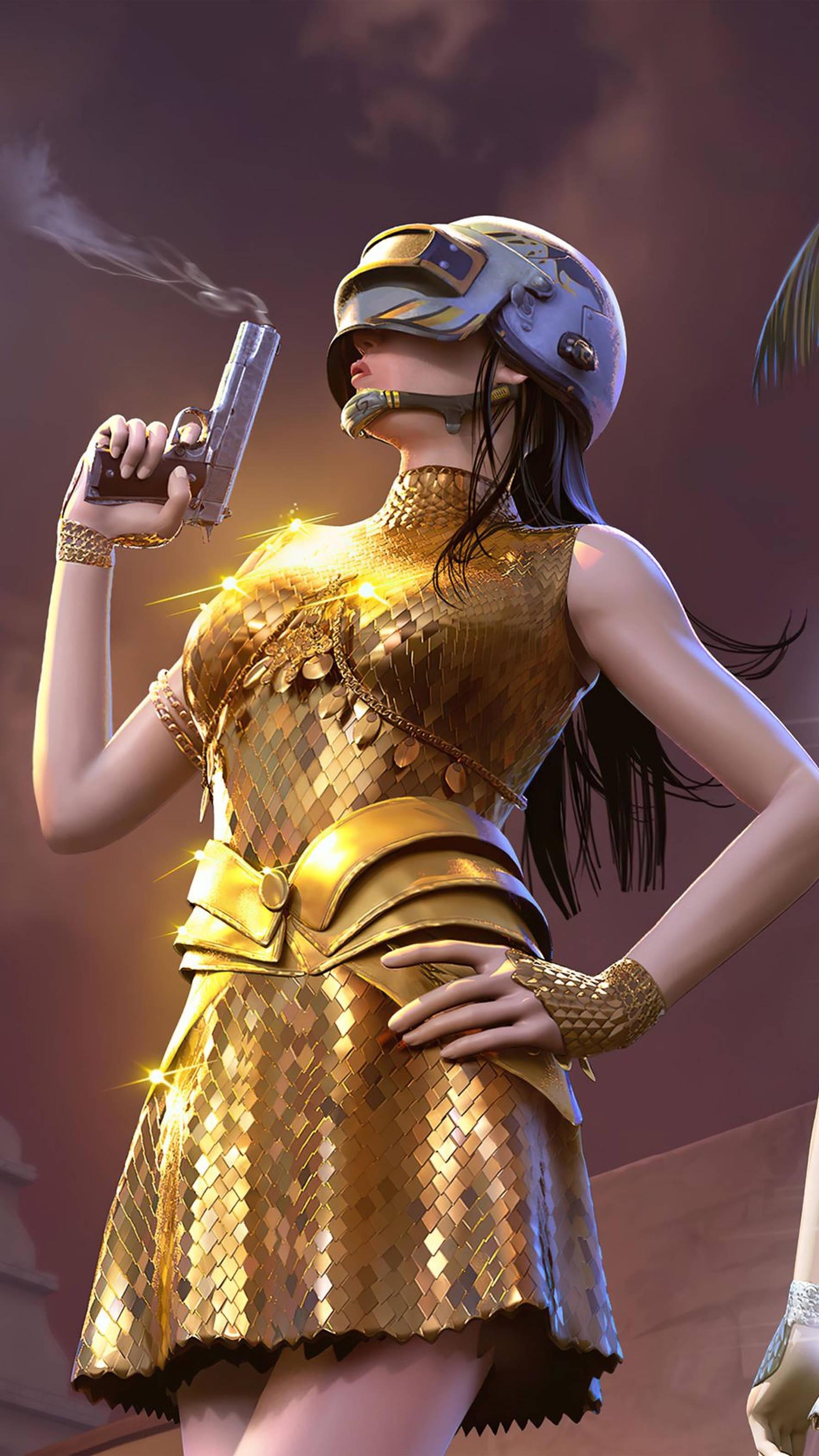 PUBG Girl In Golden Dress 4k — 1786x3175 wallpaper