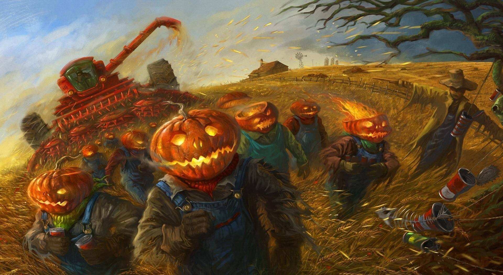 Pumpkins on Run: The Scariest Time of the Year — 1920x1050 wallpaper