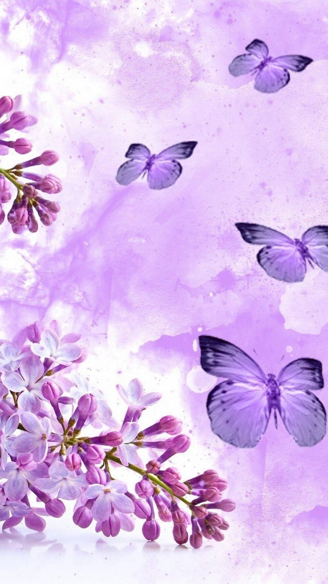 Purple Butterflies And Flowers Pretty Phone — 1080x1920 wallpaper