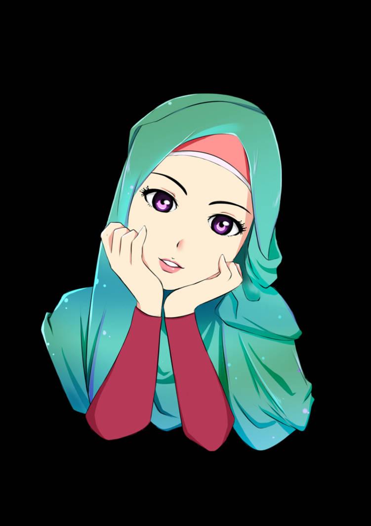 Purple-Eyed Girl Hijab Cartoon — 751x1063 wallpaper