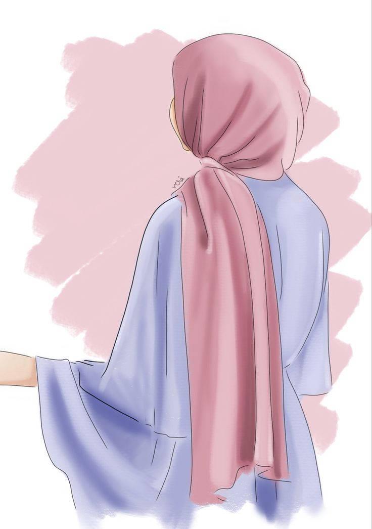 Purple Pink Hijab Woman — 736x1046 wallpaper