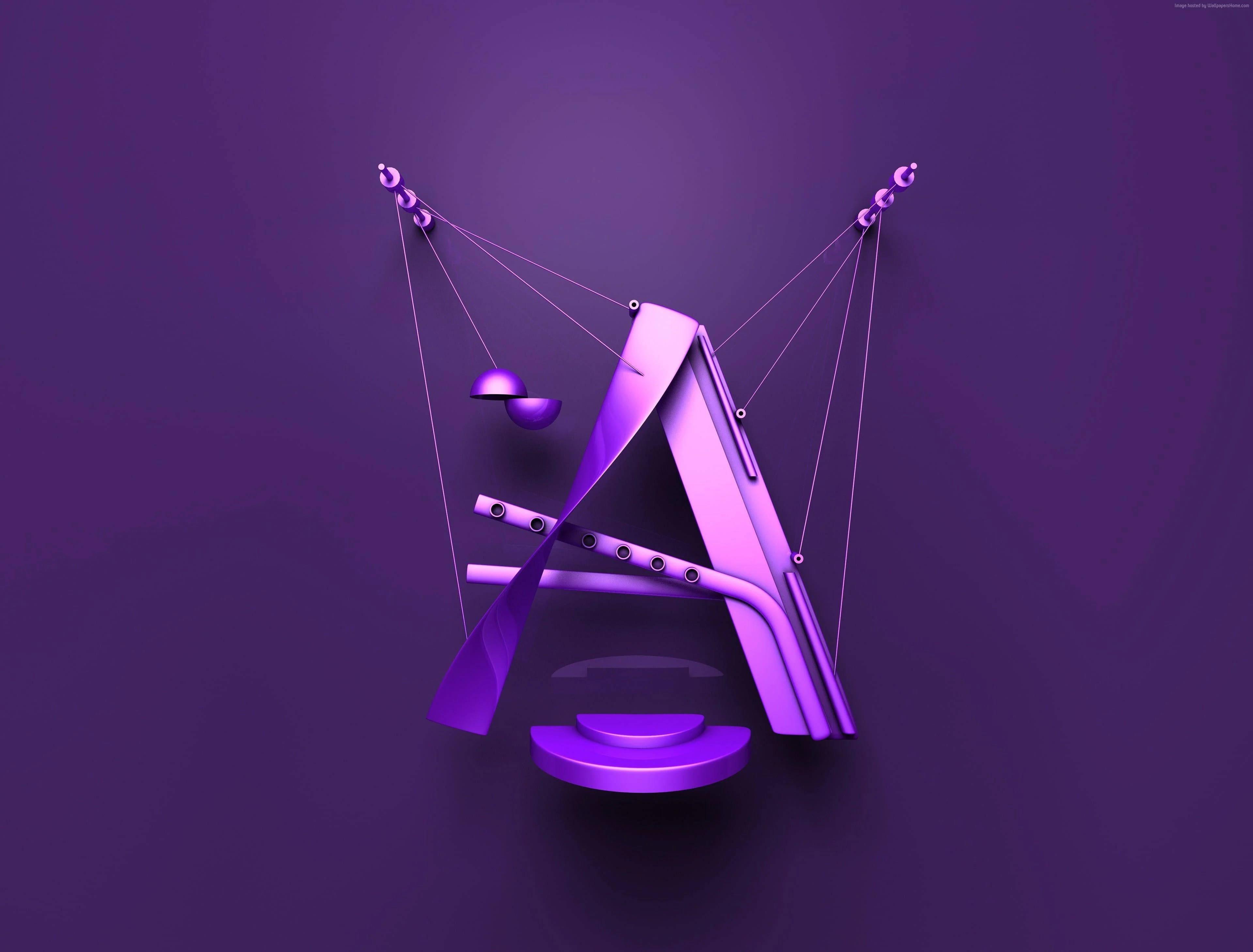 Purple Strings Letter A — 3840x2918 wallpaper