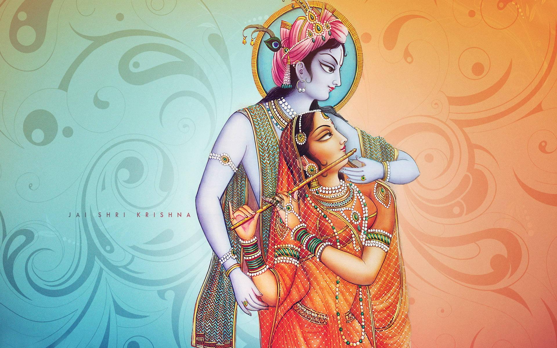 Radha Krishna 3D Blue And Orange Background — 1920x1200 wallpaper