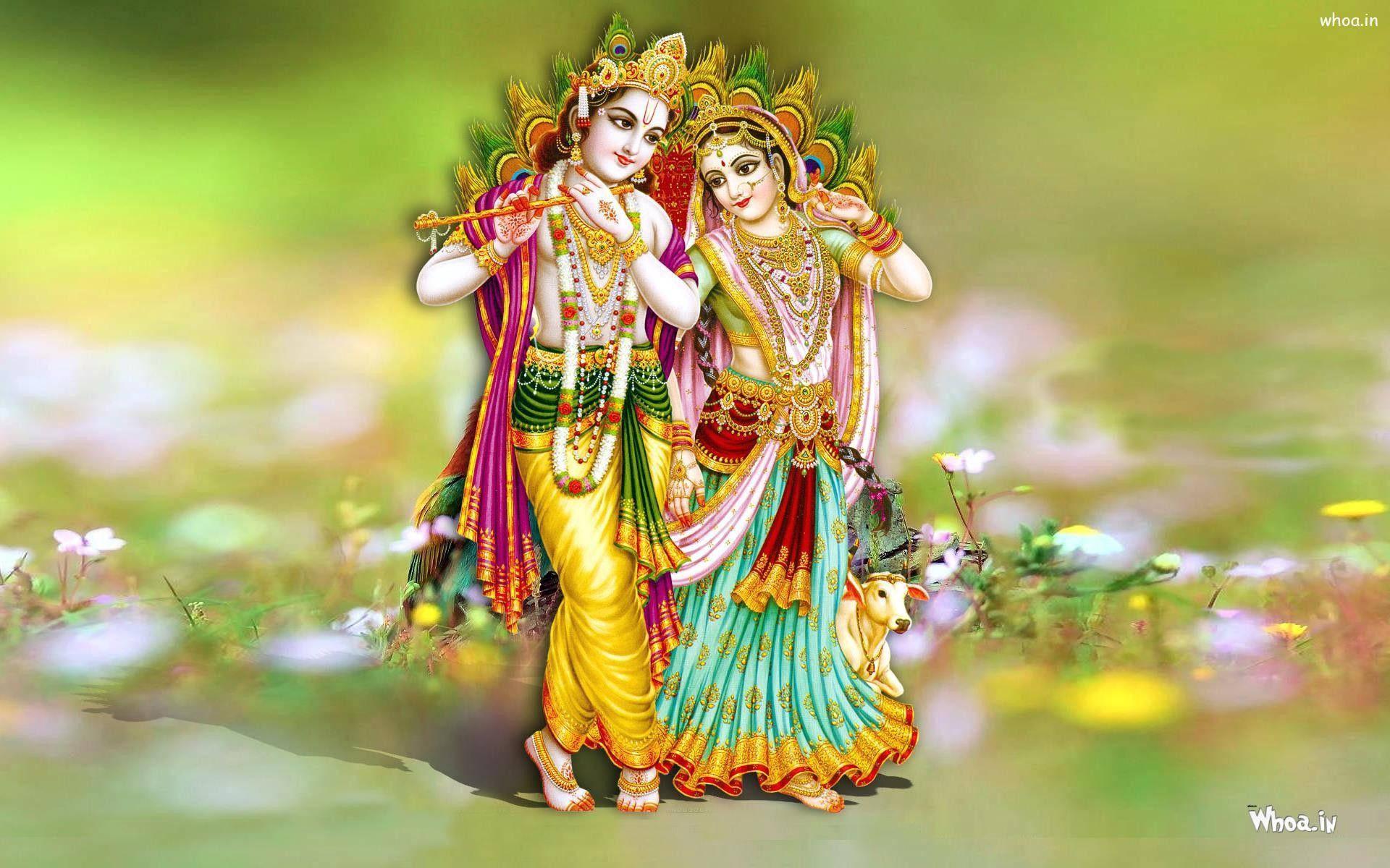Radha Krishna 3D Blurry Green Grass — 1920x1200 wallpaper