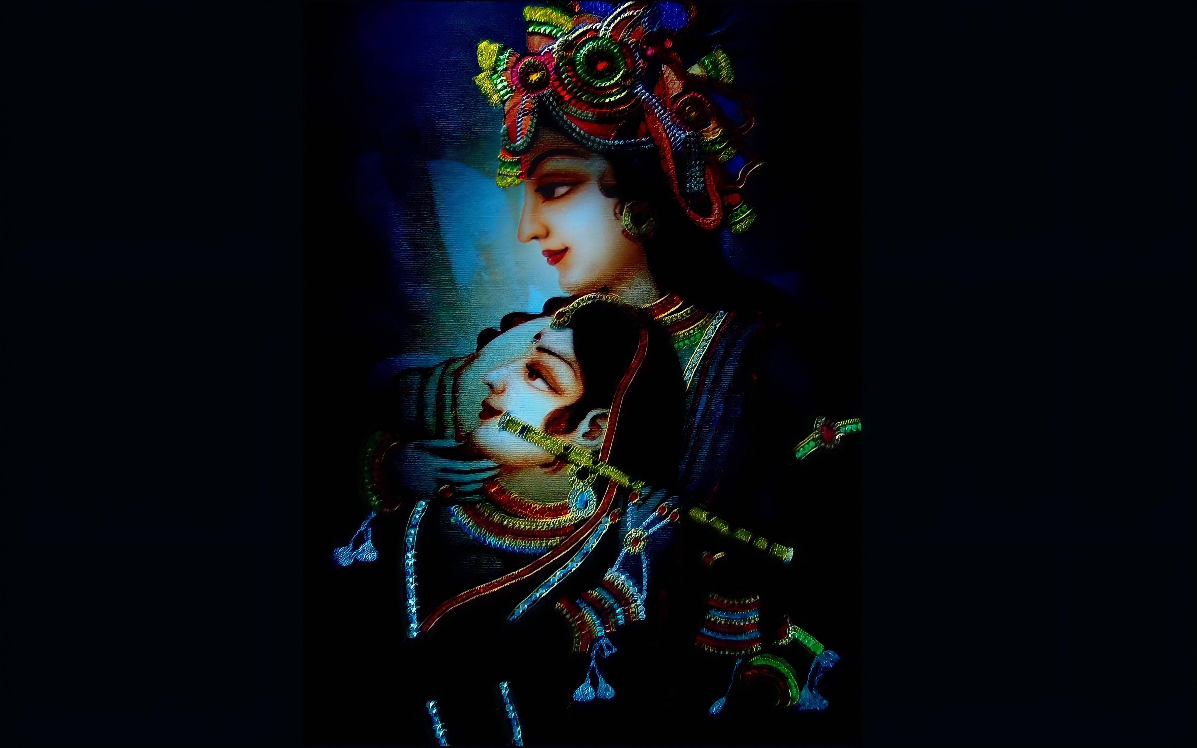 Radha Krishna 3D Colorful Garments — 3840x2400 wallpaper