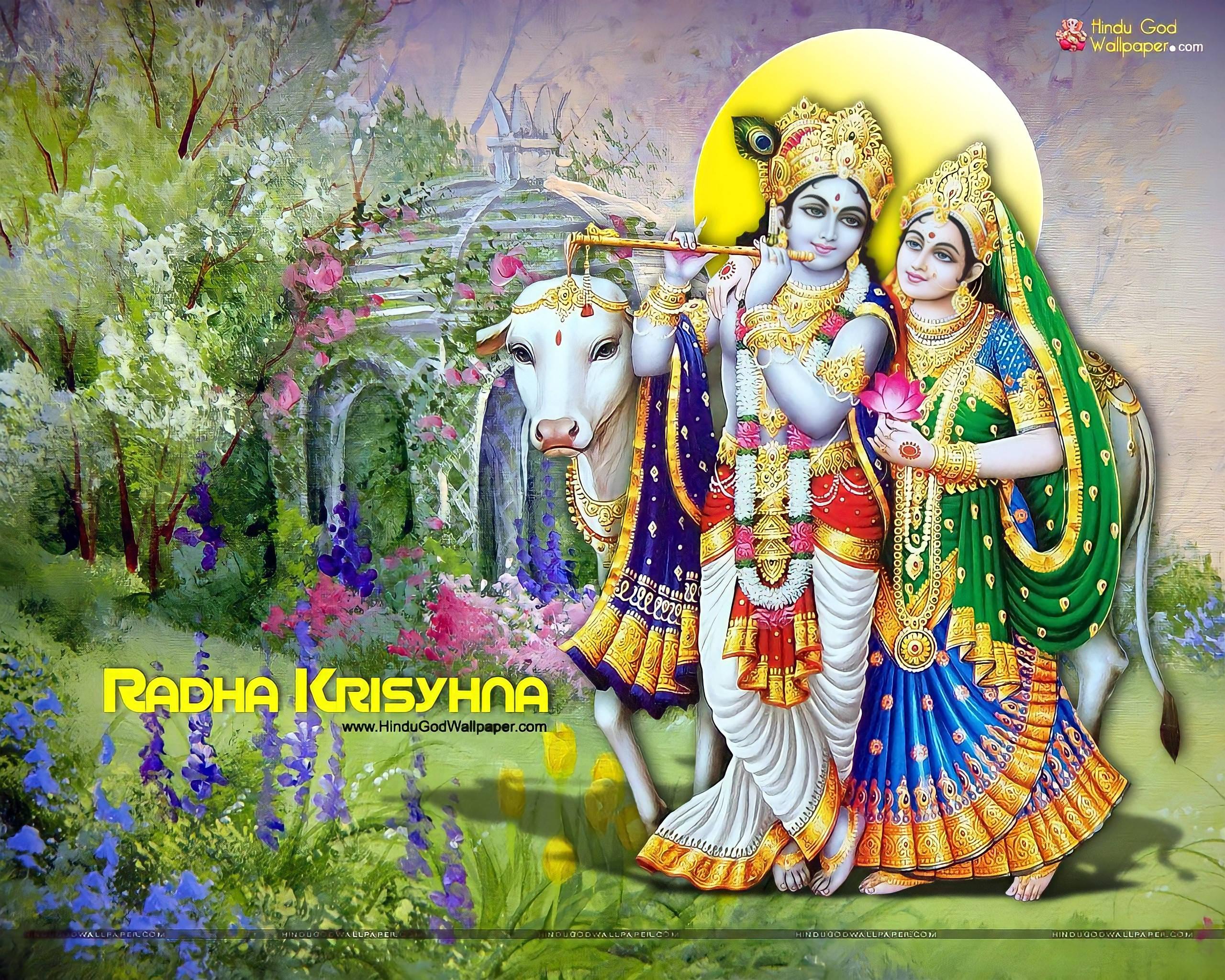 Radha Krishna 3D In Garden Setting — 2560x2048 wallpaper