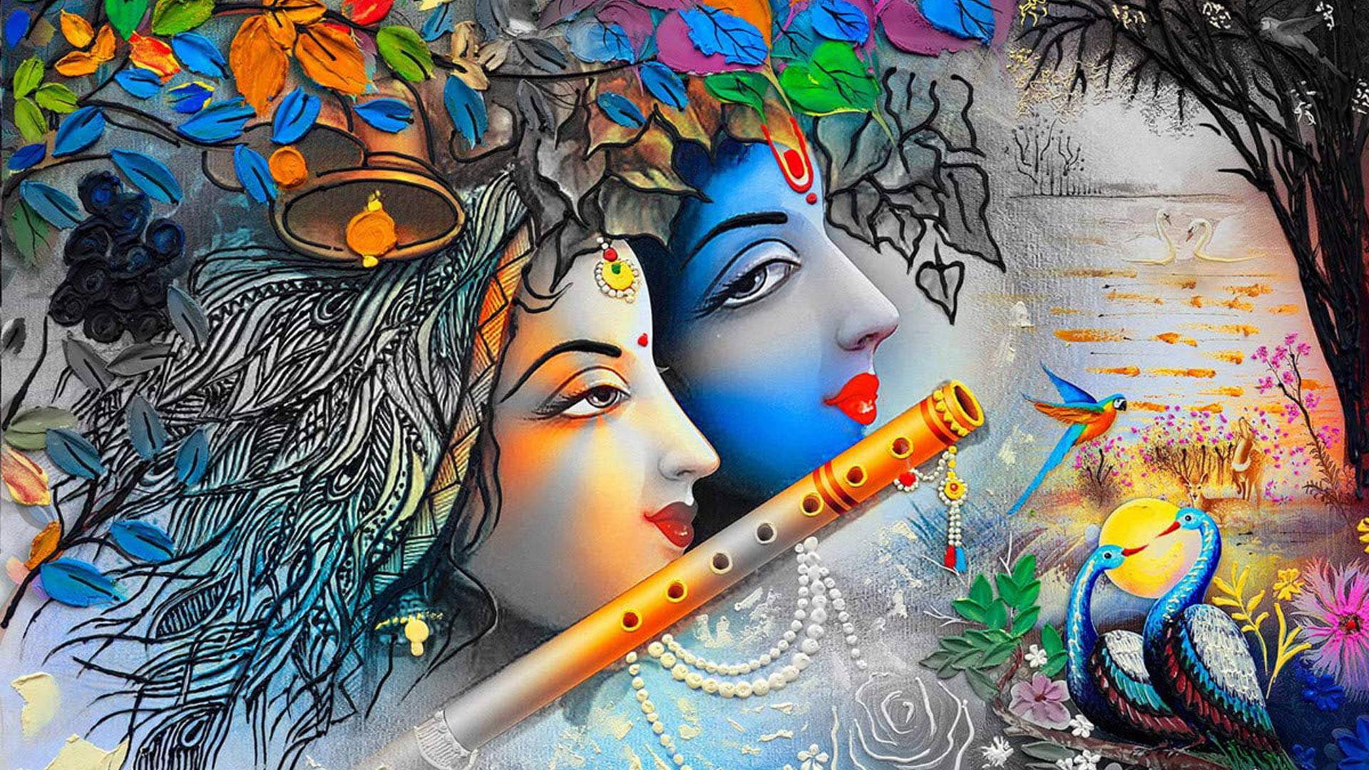 Radha Krishna 3D Side Profiles — 1920x1080 wallpaper