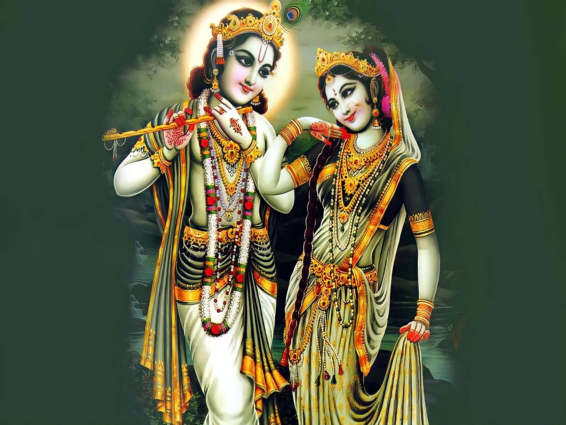Radha Krishna 3D Traditional Green Clothing — 1920x1440 wallpaper
