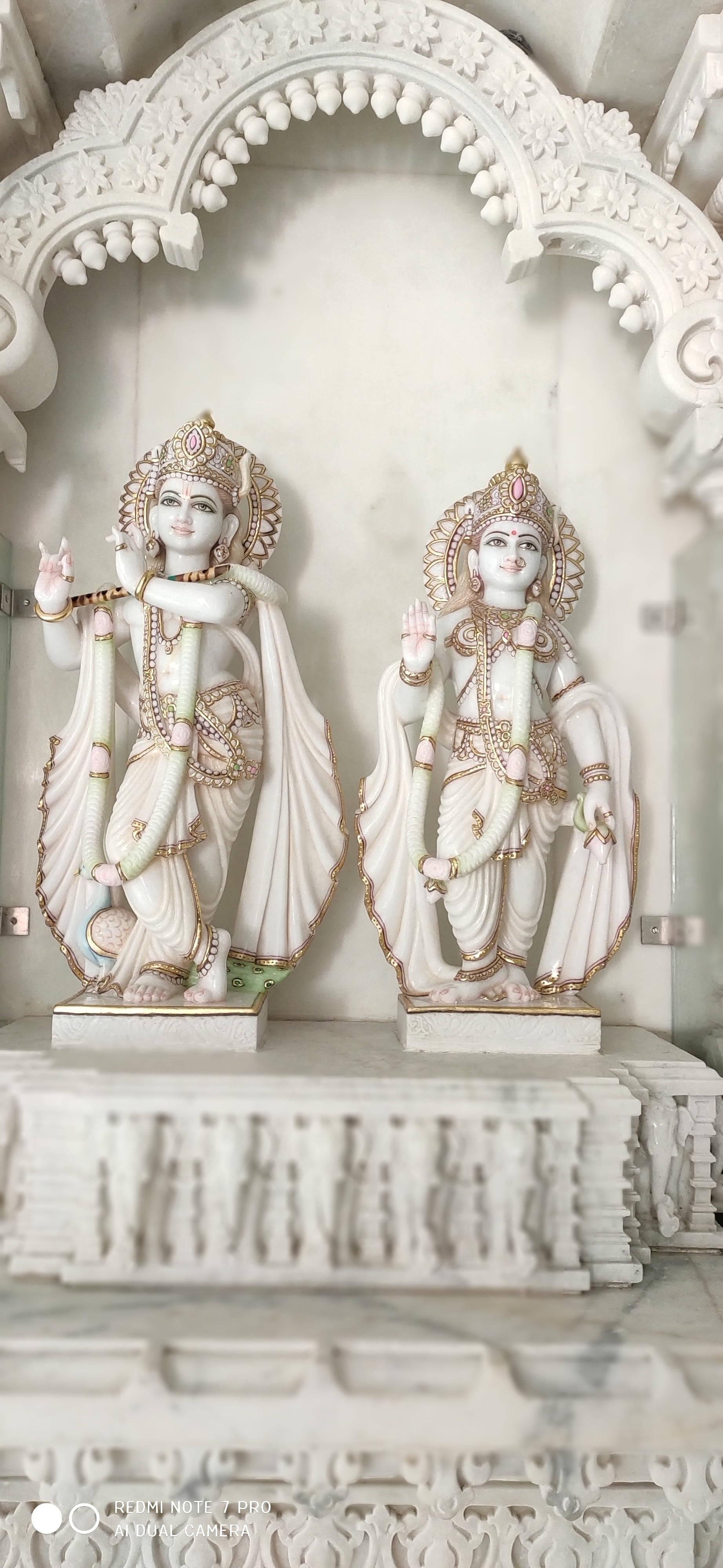 Radha Krishna 3D White Statues — 1844x4000 wallpaper