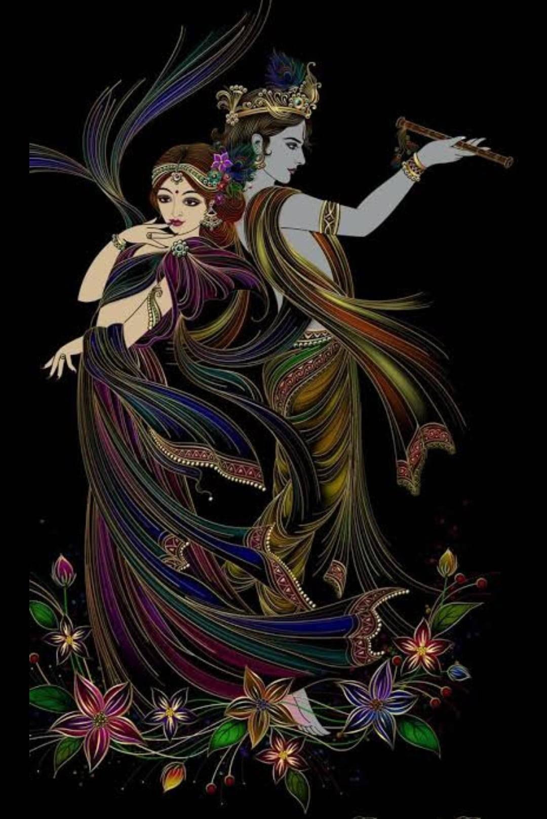 Radha-Krishna Art Black Background