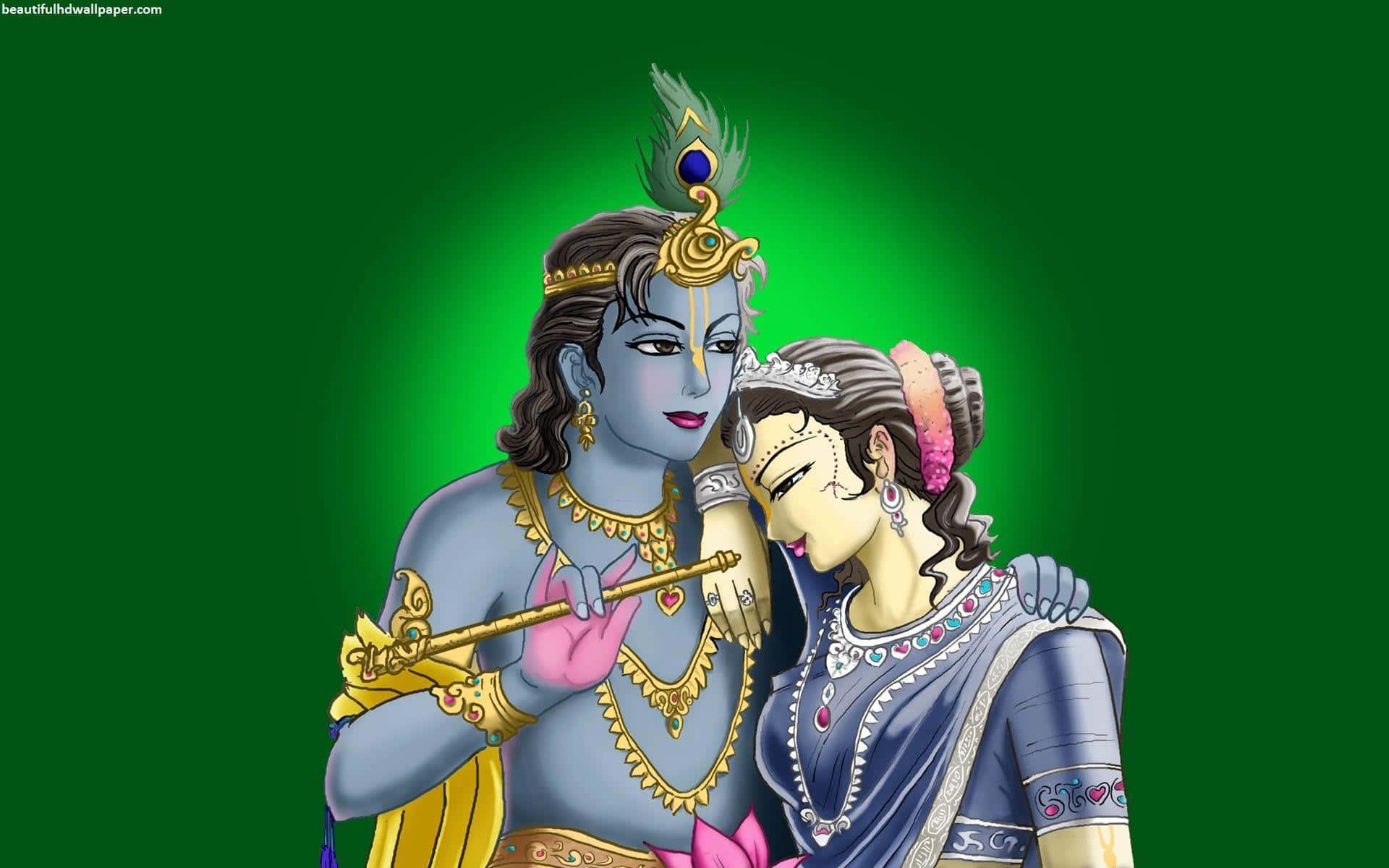 Radha Krishna On Green Background Picture
