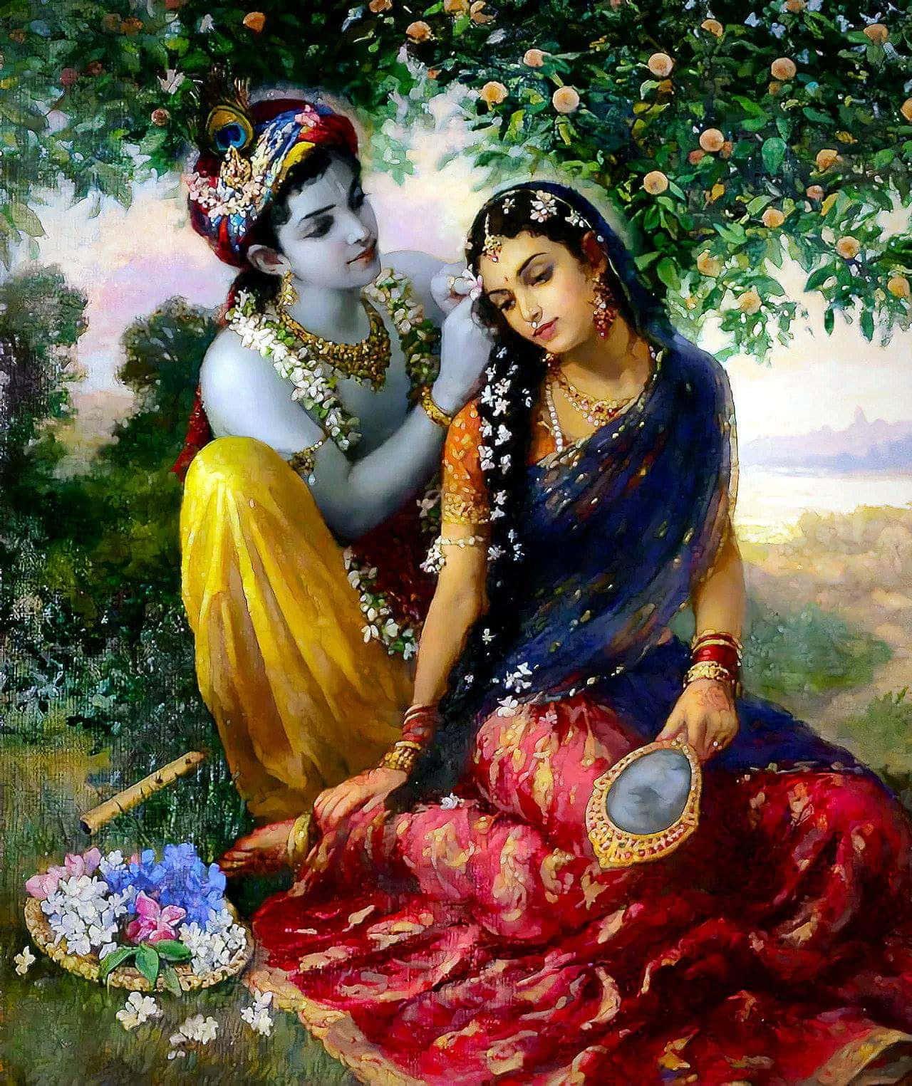 Radha Krishna Under Tree Picture