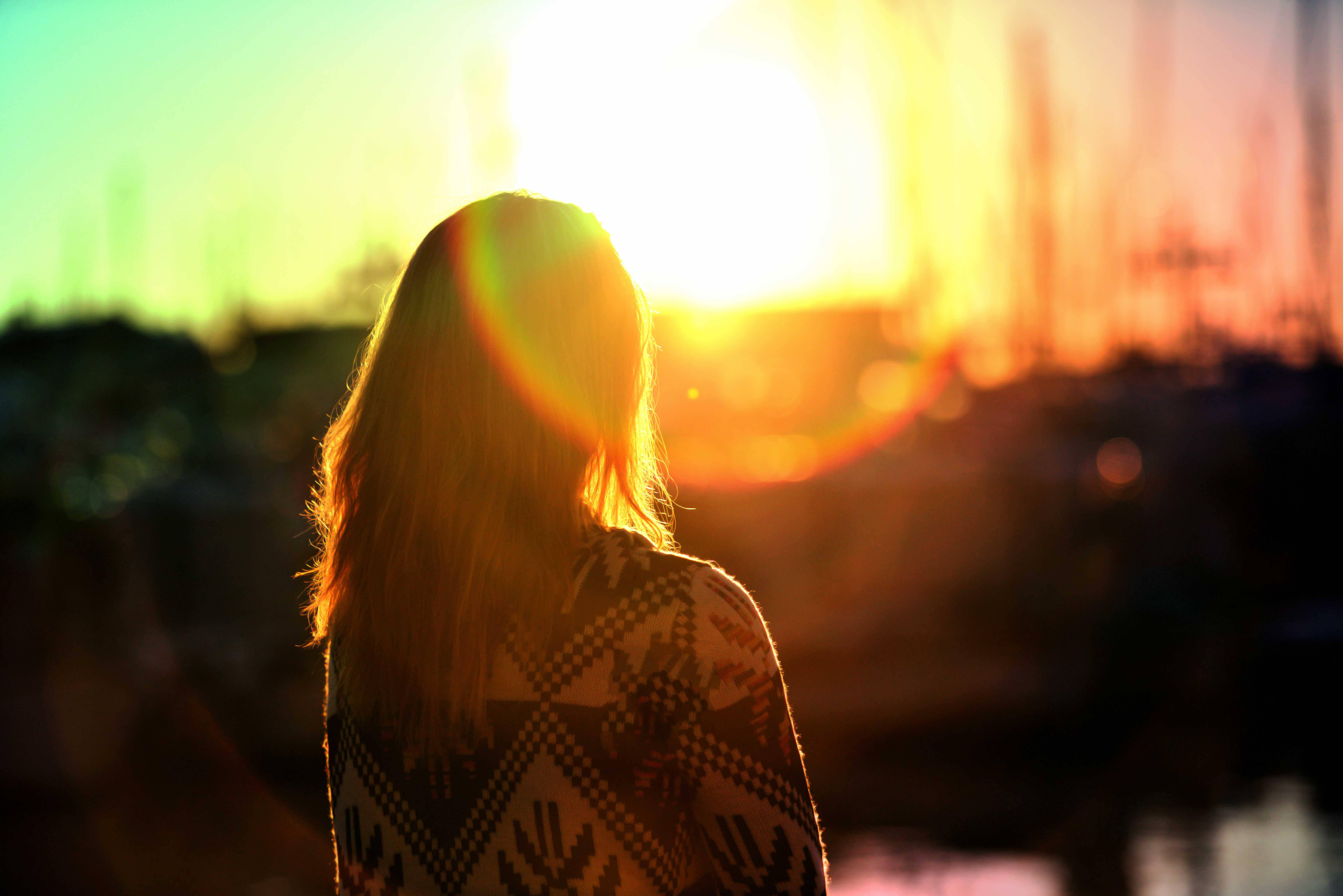 Rainbow Sunset Girl Alone — 7360x4912 wallpaper