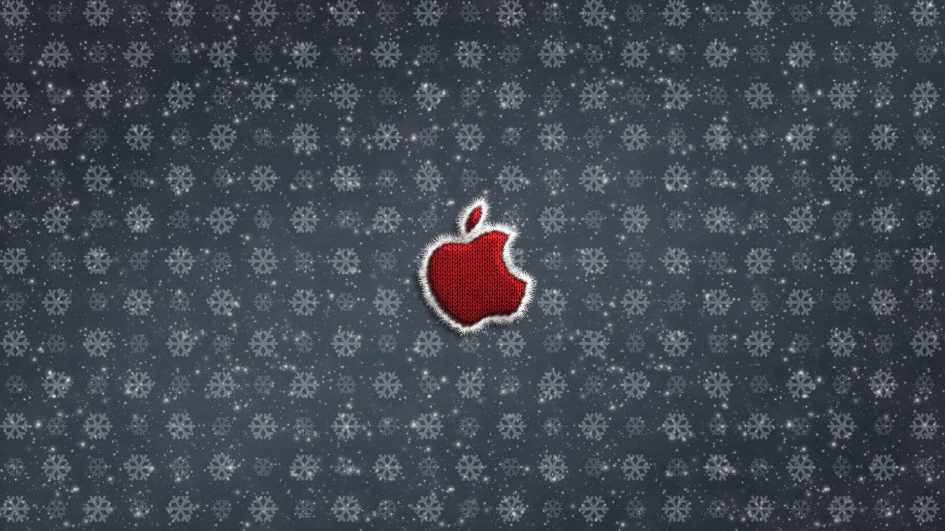 Red Apple Logo With Snowflakes — 1920x1080 wallpaper