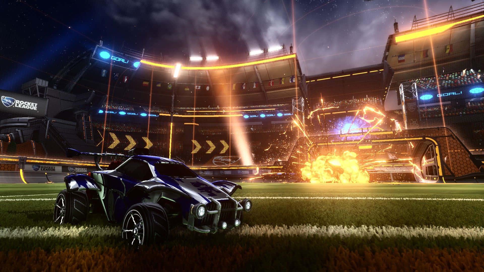 Red, blue, and yellow battle out on the field in Rocket League. — 1920x1080 wallpaper