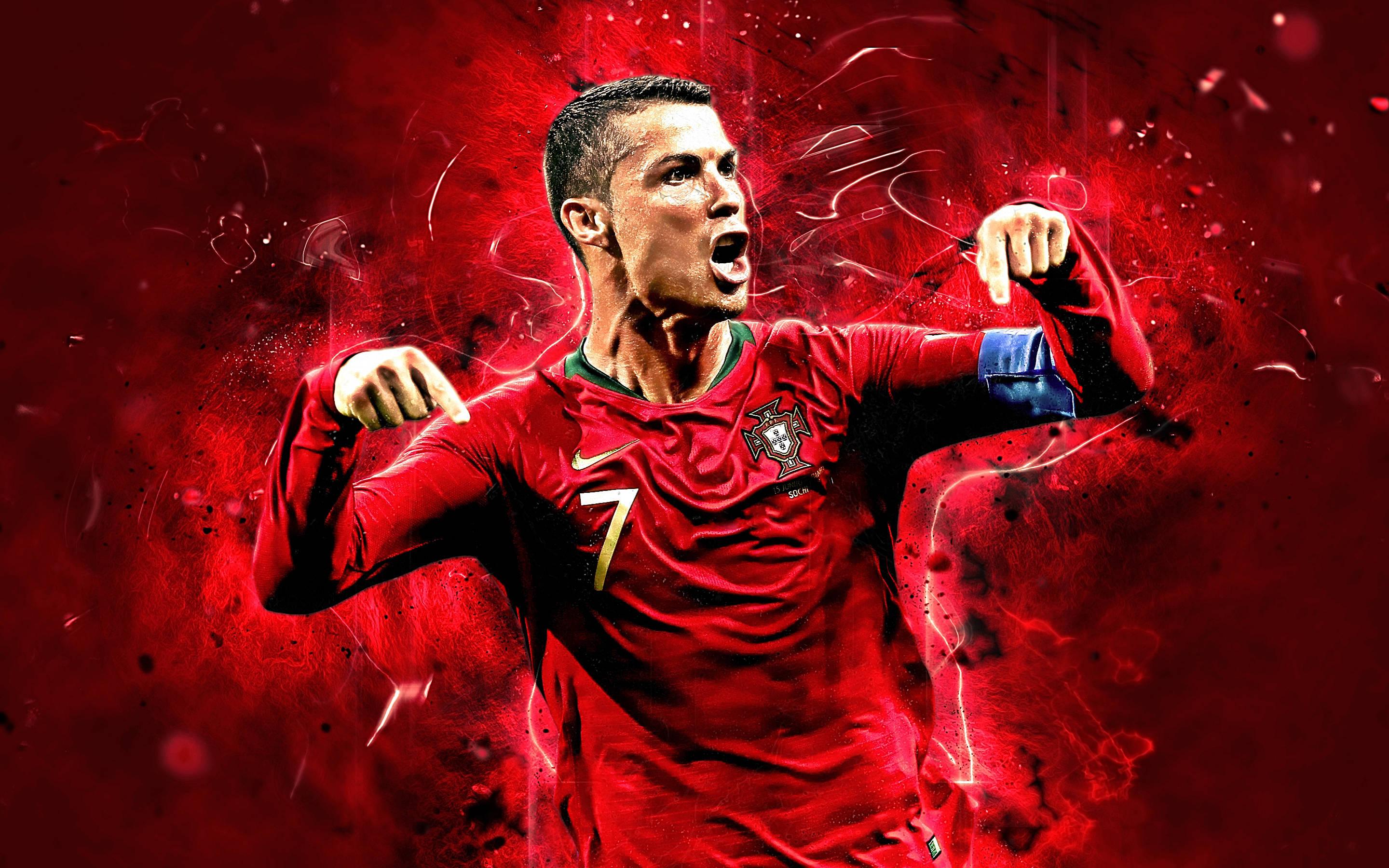 Red Poster Cristiano Ronaldo Hd 4k — 2880x1800 wallpaper