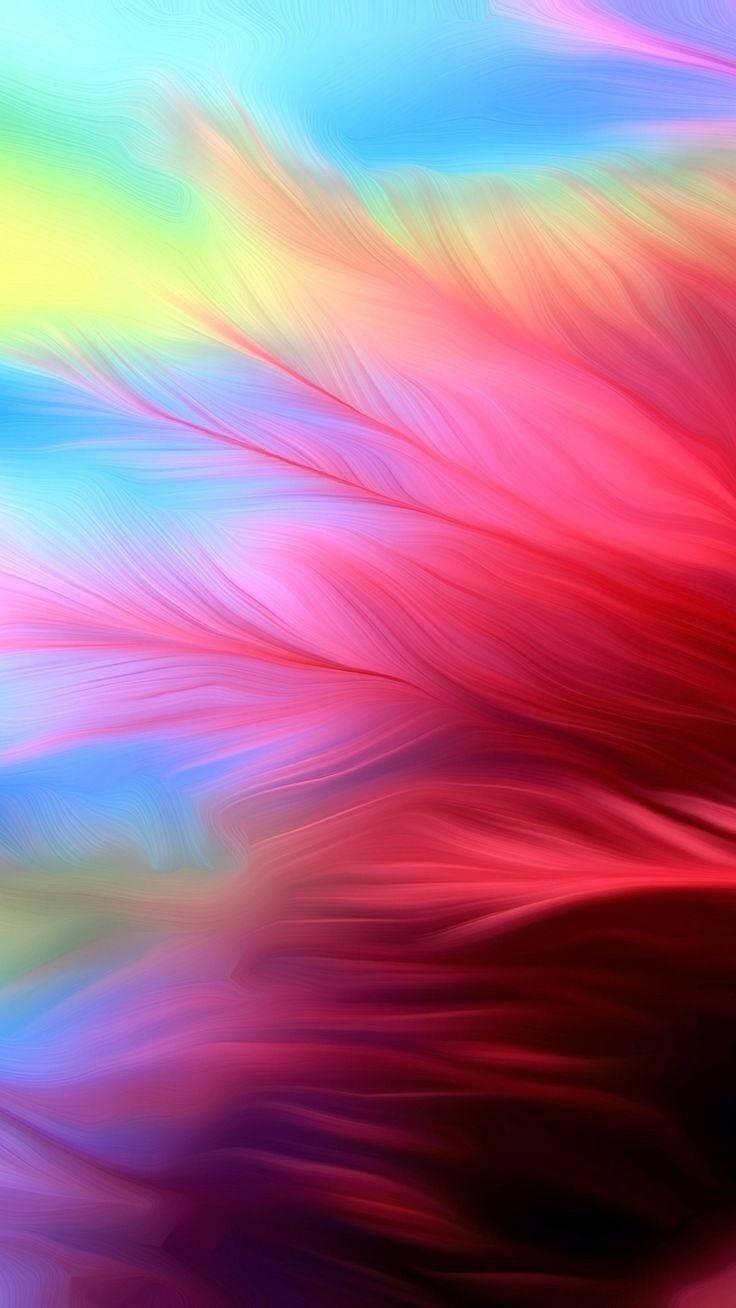 Redmi 9 Red Feathers On Rainbow — 736x1308 wallpaper