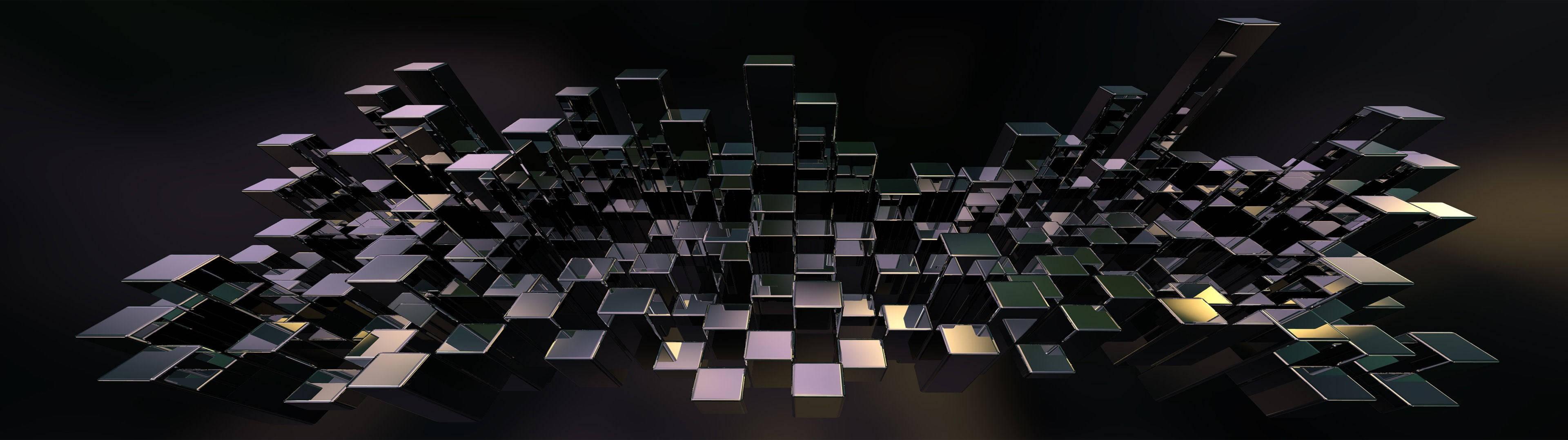 Reflective 4K Ultra HD Dark Pixels — 3840x1080 wallpaper