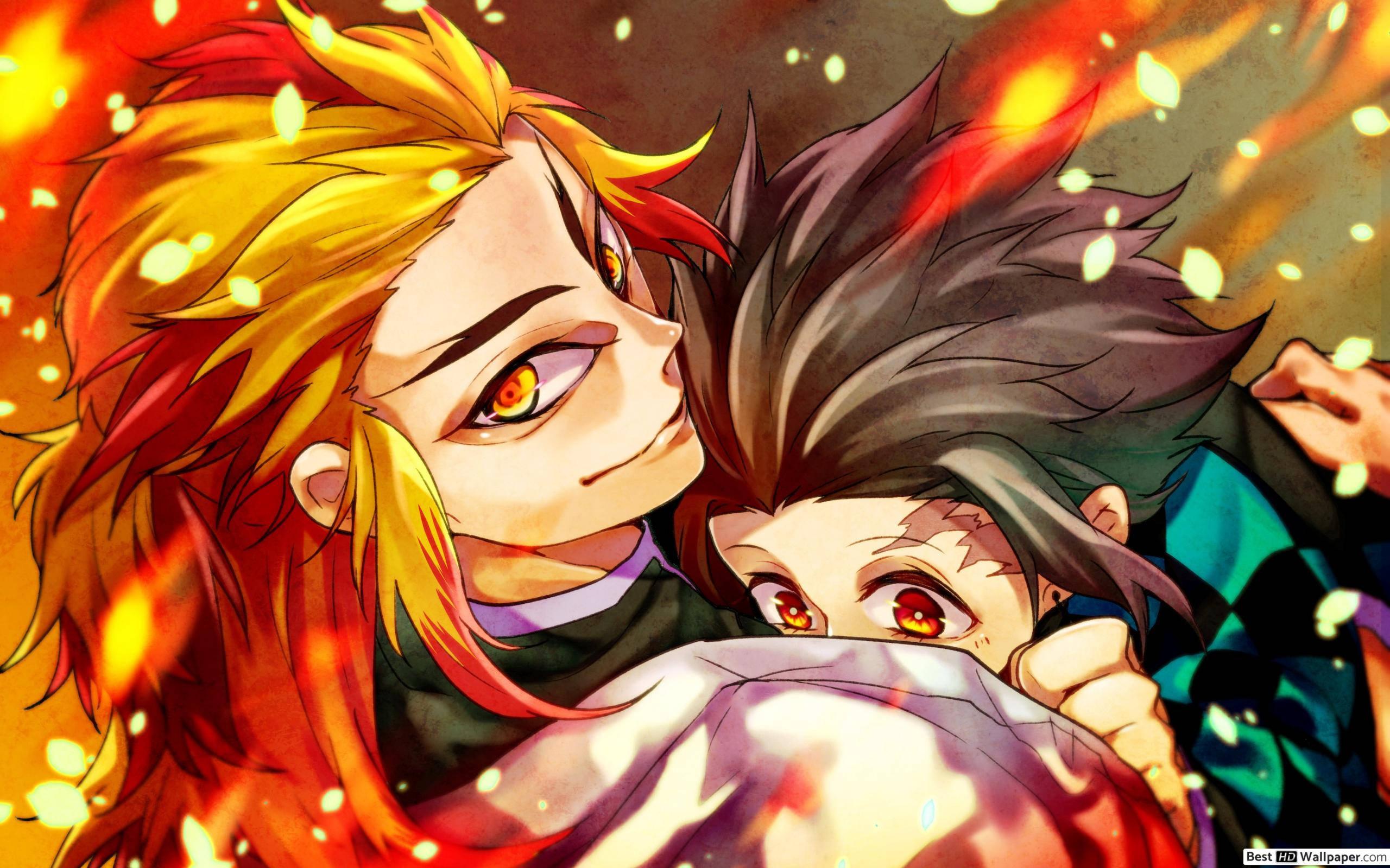 Rengoku and Tanjiro - Demon Slayer characters fighting against evil