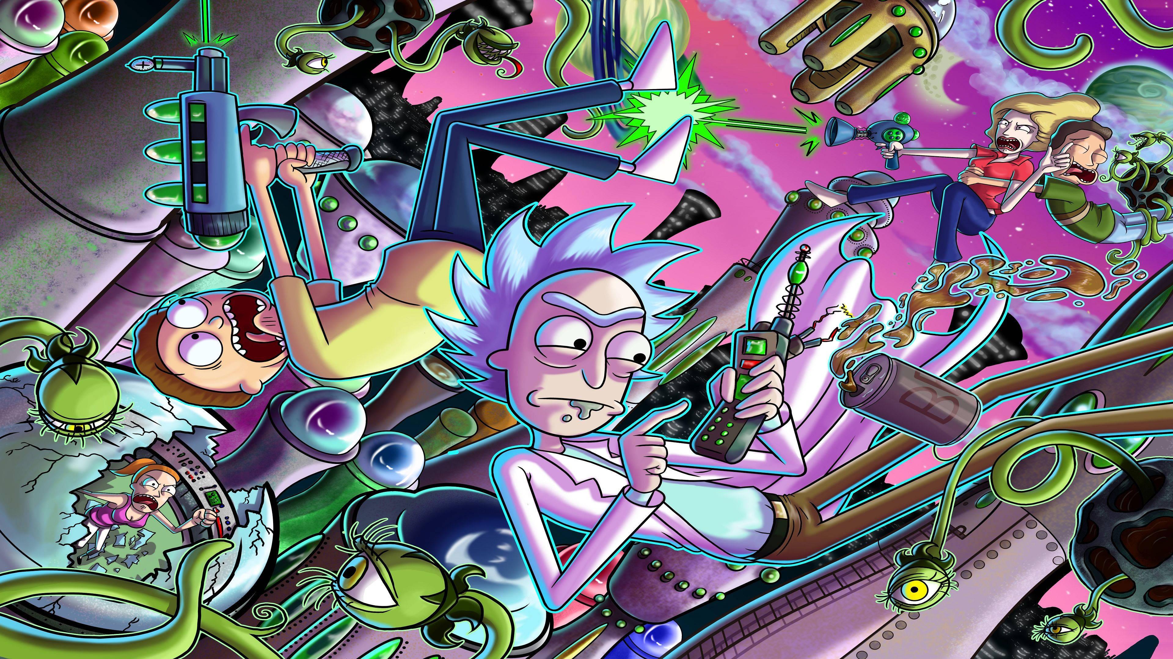 Rick and Morty in a Fierce Battle — 3840x2160 wallpaper