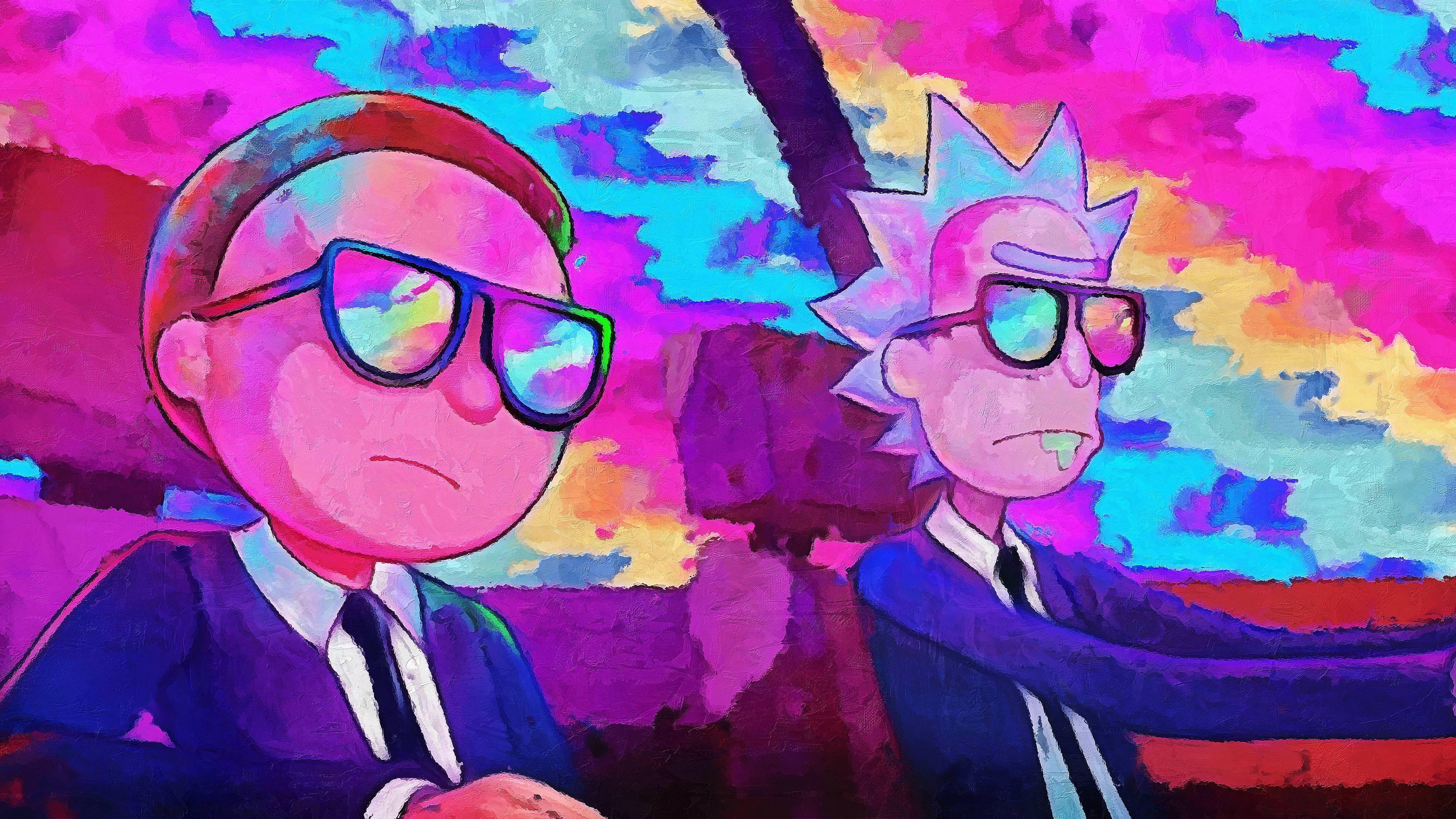 Rick And Morty In Black Suits — 6144x3456 wallpaper