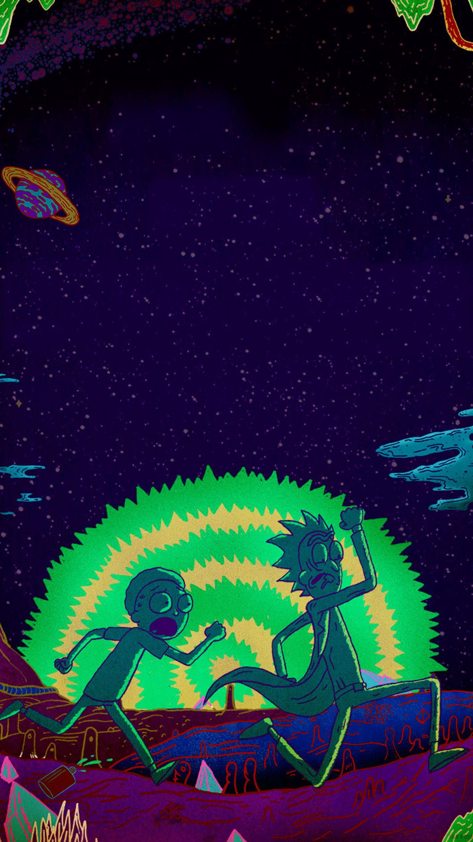 Rick and Morty make a run for their lives — 1536x2732 wallpaper