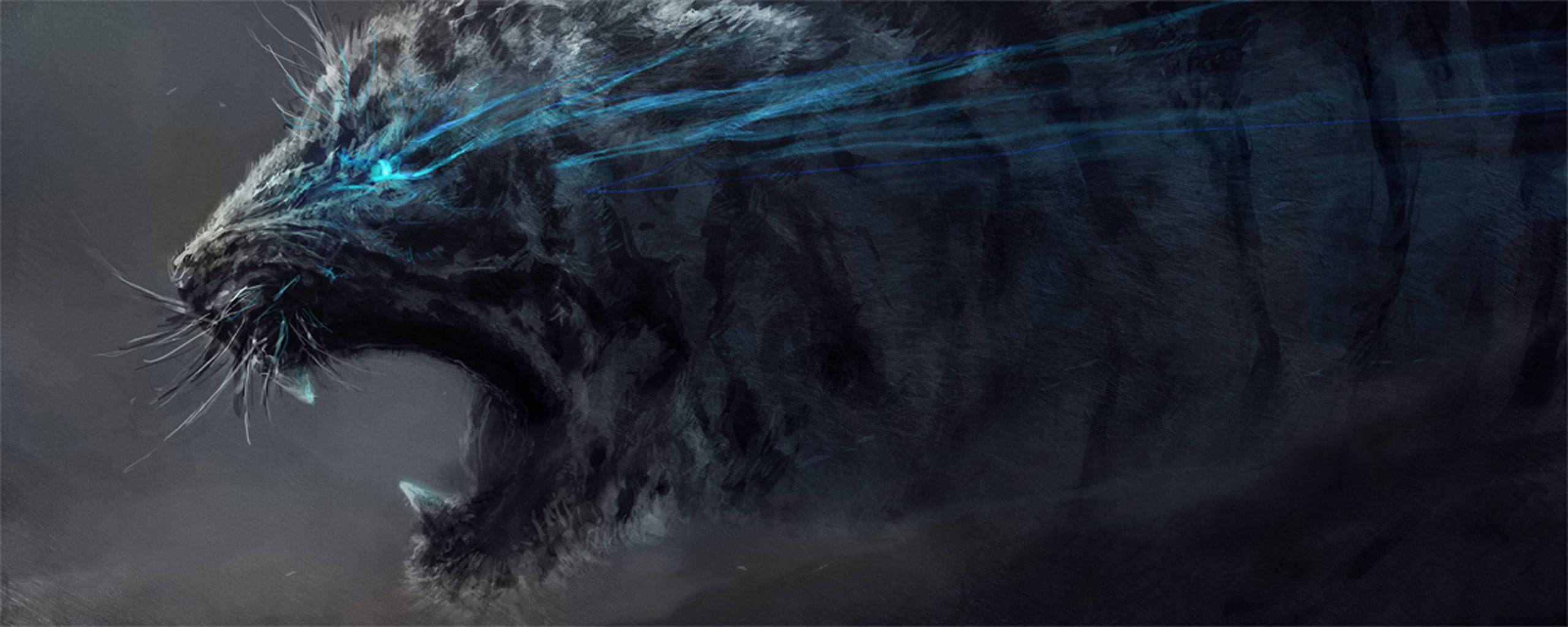 Roaring Tiger Looking For a Challenge — 2560x1024 wallpaper
