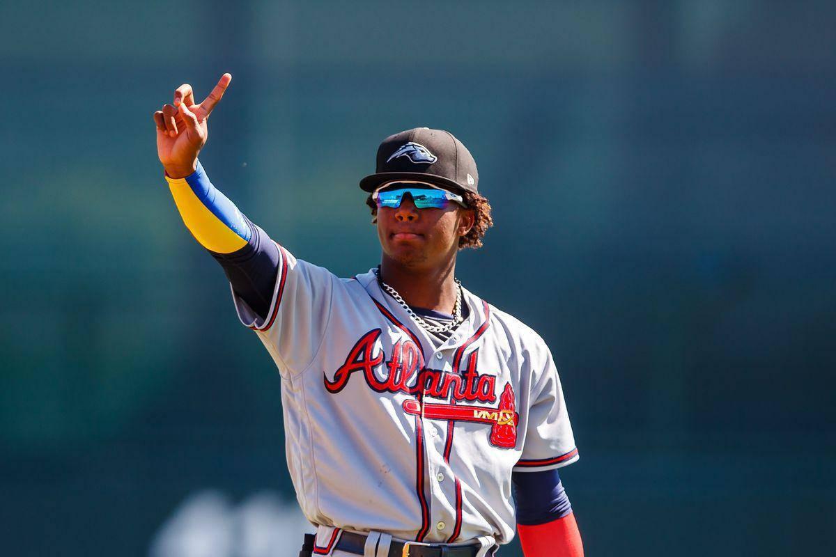 Ronald Acuna Jr. Finger Up — 1200x800 wallpaper